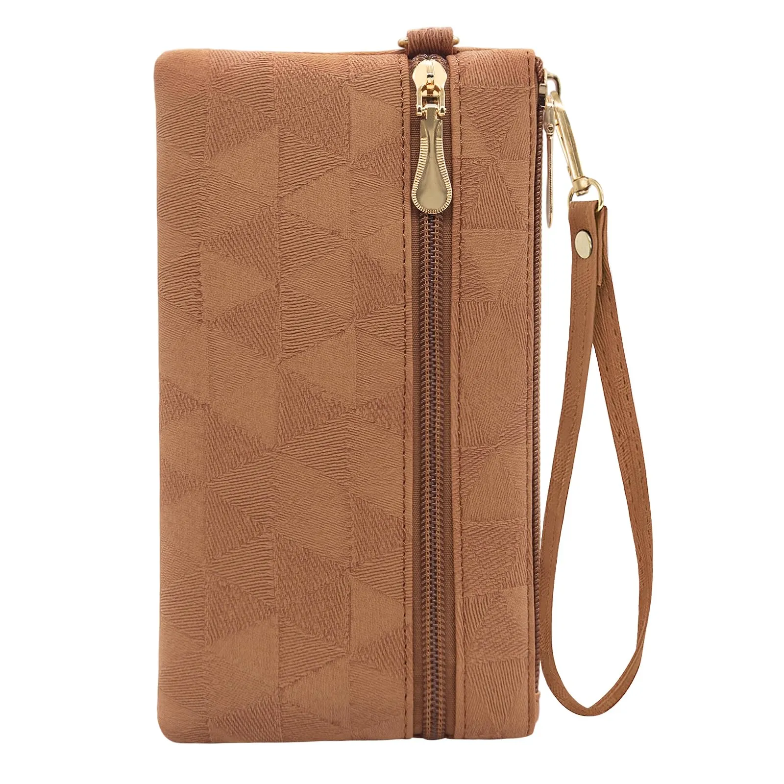 LJCZKA Portafoglio da Polso Pelle Donna Pochette da Polso Zip Grande Capacità Frizione Cellulare Porta Carte con Cinturino da Polso, Portachiavi (Marrone-2) - immagine 1