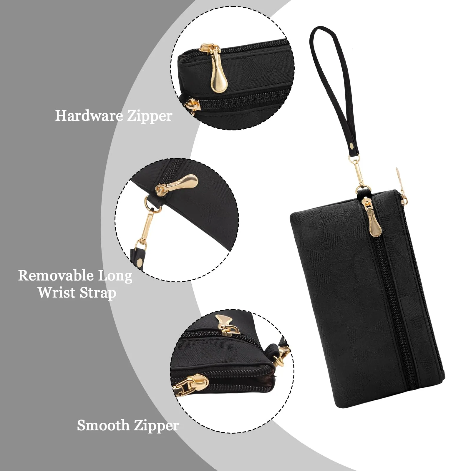 LJCZKA Portafoglio da Polso Pelle Donna Pochette da Polso Zip Grande Capacità Frizione Cellulare Porta Carte con Cinturino da Polso, Portachiavi (Marrone-2) - immagine 5