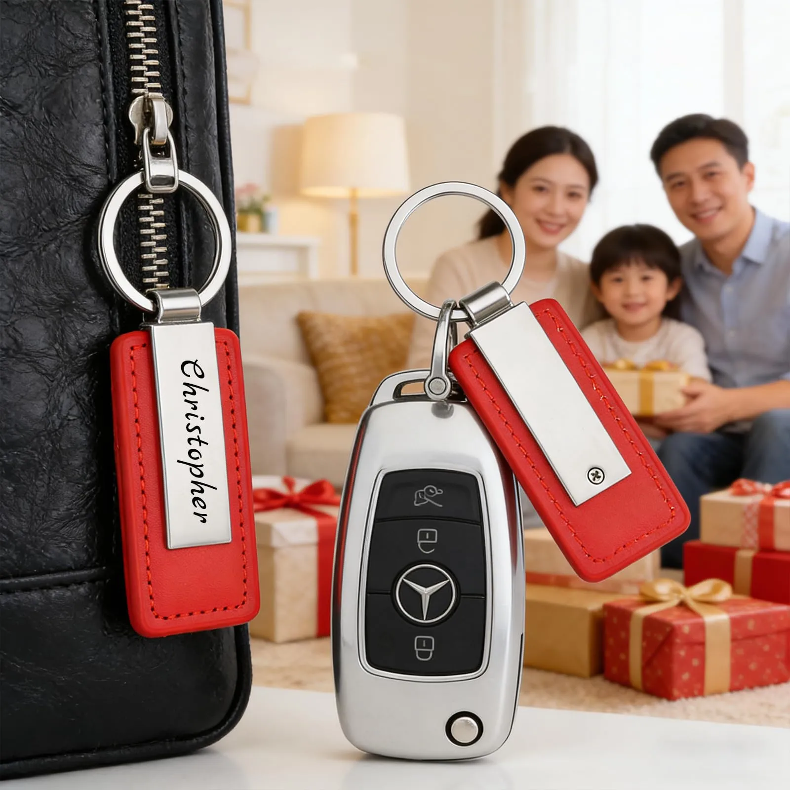 Youdian Portachiavi Personalizzato, Portachiavi in Pelle Personalizzato con Incisione di Testo/Logo/Data - Per Chiavi di Auto, Unisex - immagine 3