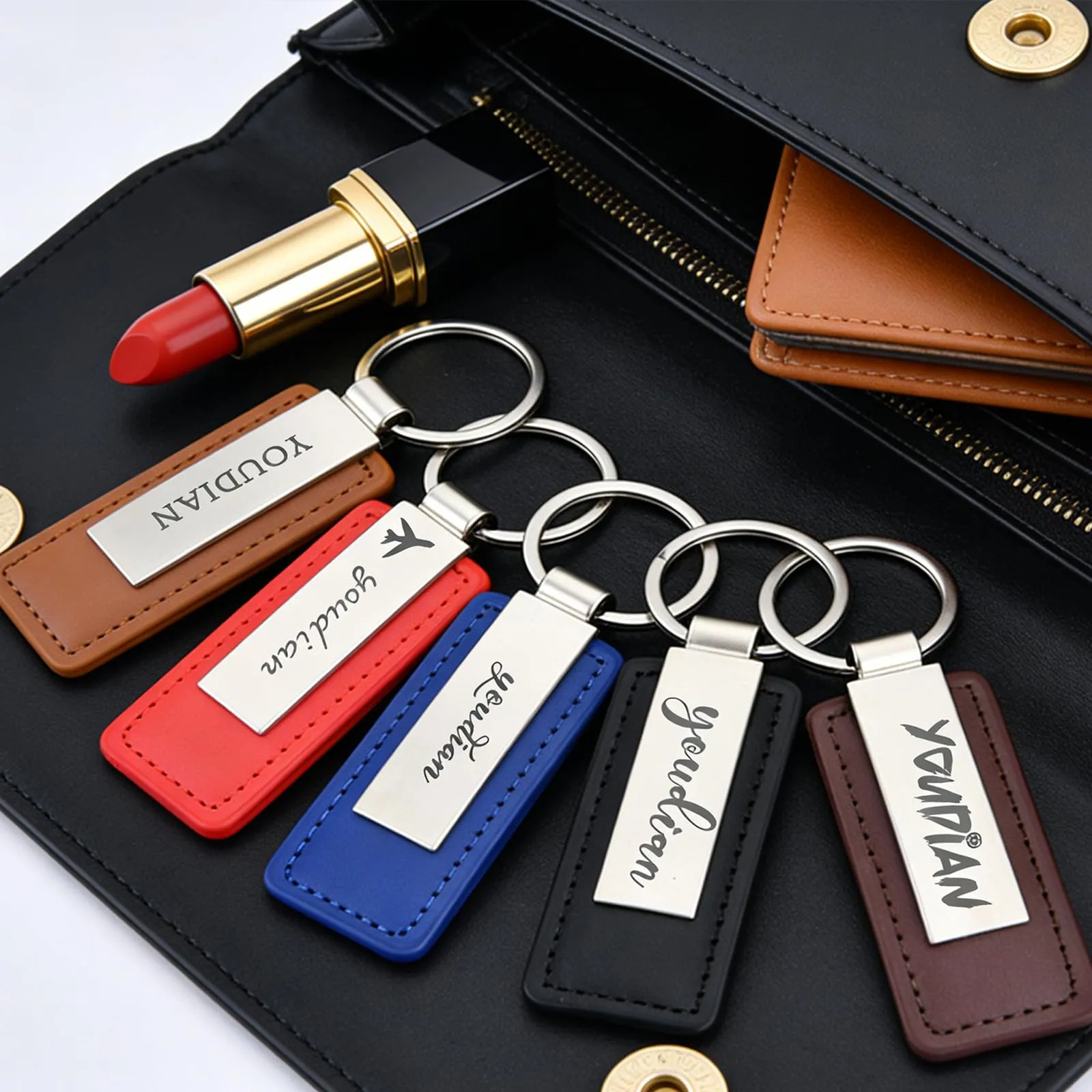 Youdian Portachiavi Personalizzato, Portachiavi in Pelle Personalizzato con Incisione di Testo/Logo/Data - Per Chiavi di Auto, Unisex - immagine 4