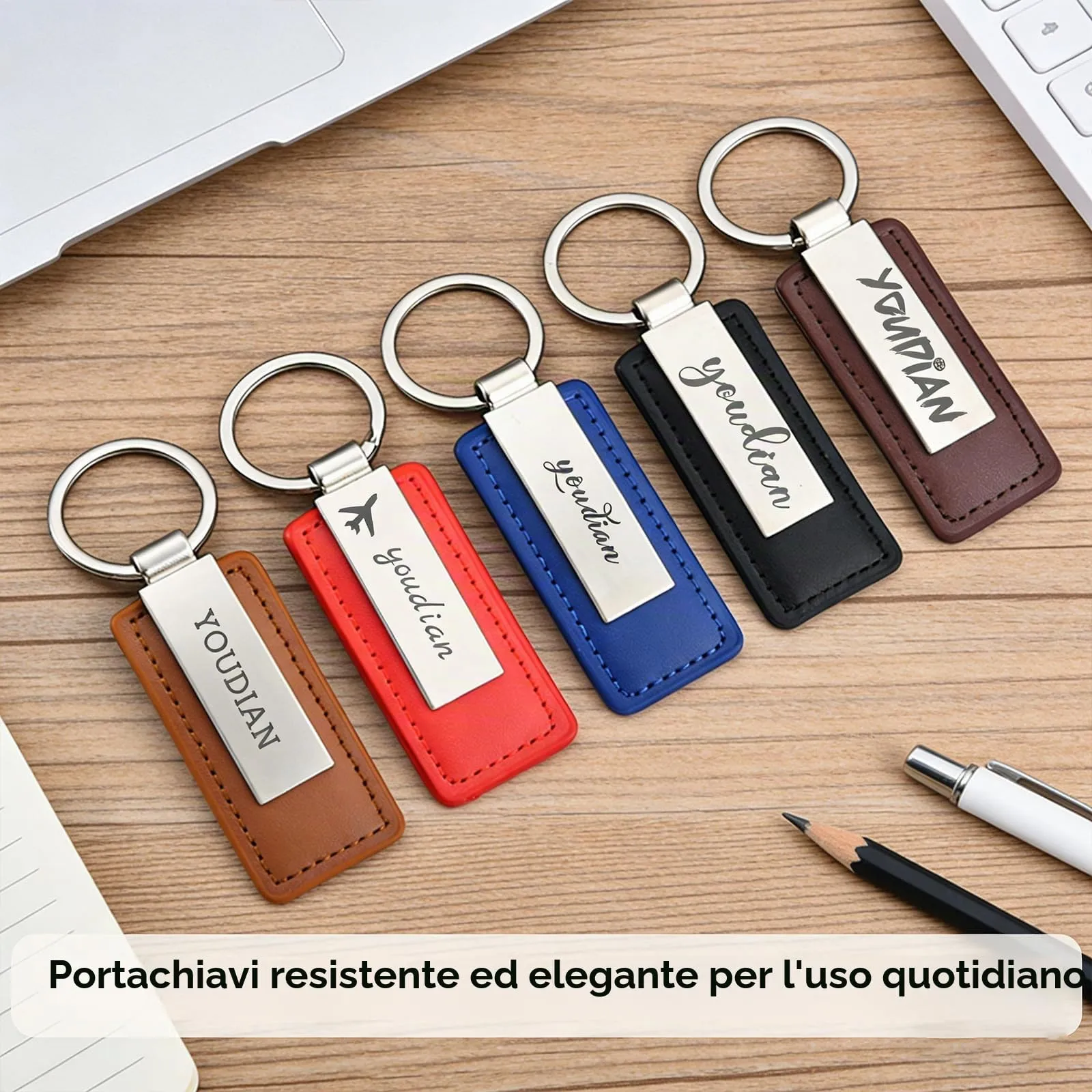 Youdian Portachiavi Personalizzato, Portachiavi in Pelle Personalizzato con Incisione di Testo/Logo/Data - Per Chiavi di Auto, Unisex - immagine 6