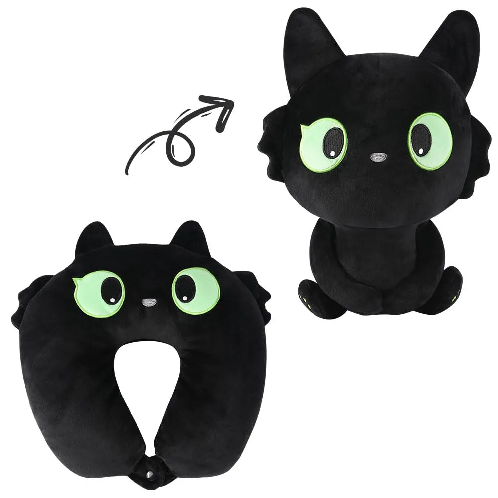Alaoo Cuscino da Viaggio per Bambini,Cuscino deformabile a forma Gatto Nero - immagine 1