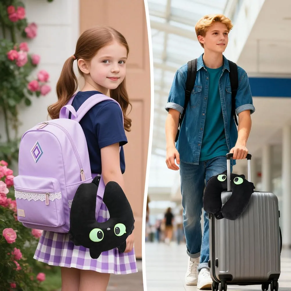 Alaoo Cuscino da Viaggio per Bambini,Cuscino deformabile a forma Gatto Nero - immagine 7