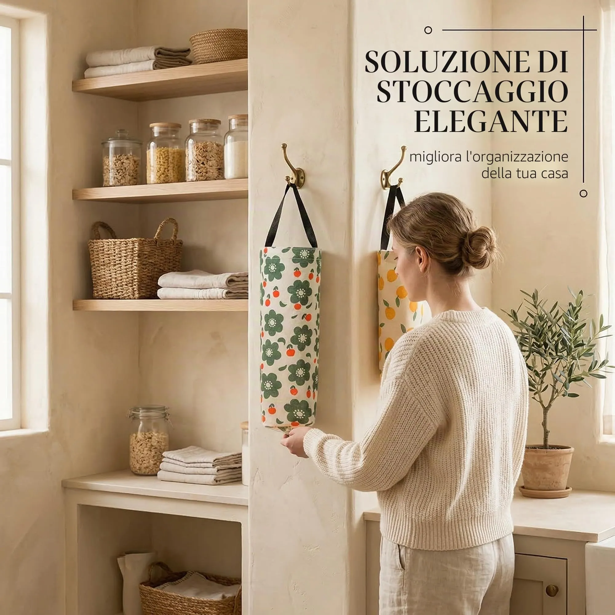 FUHAMJ 2 Pezzi Porta Sacchetti Di Plastica Con 2 Ganci Adesivi Porta Sacchetti Spazzatura Porta Sacchetti Cucina Porta Buste Spesa Appendere Alla Parete - immagine 2
