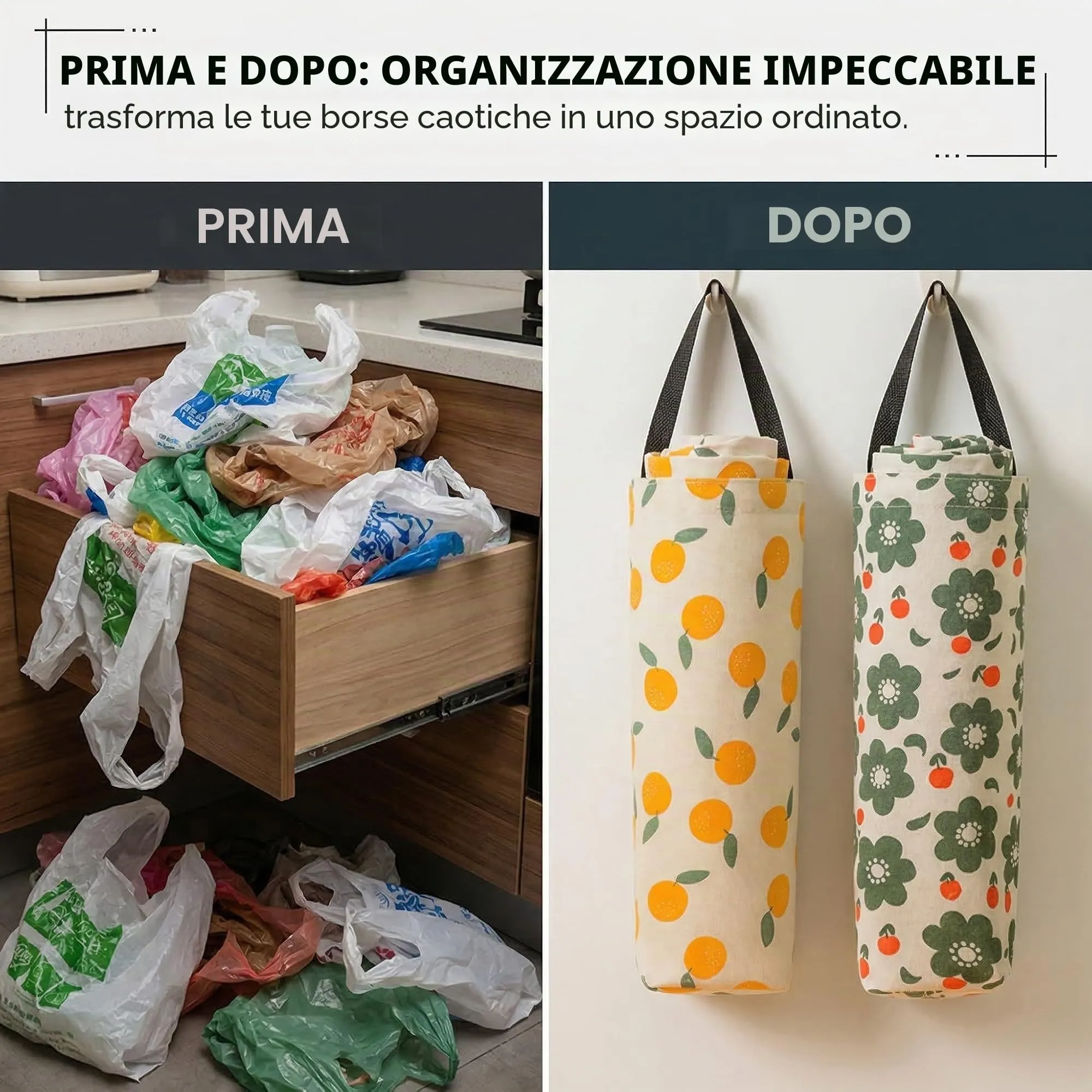 FUHAMJ 2 Pezzi Porta Sacchetti Di Plastica Con 2 Ganci Adesivi Porta Sacchetti Spazzatura Porta Sacchetti Cucina Porta Buste Spesa Appendere Alla Parete - immagine 4