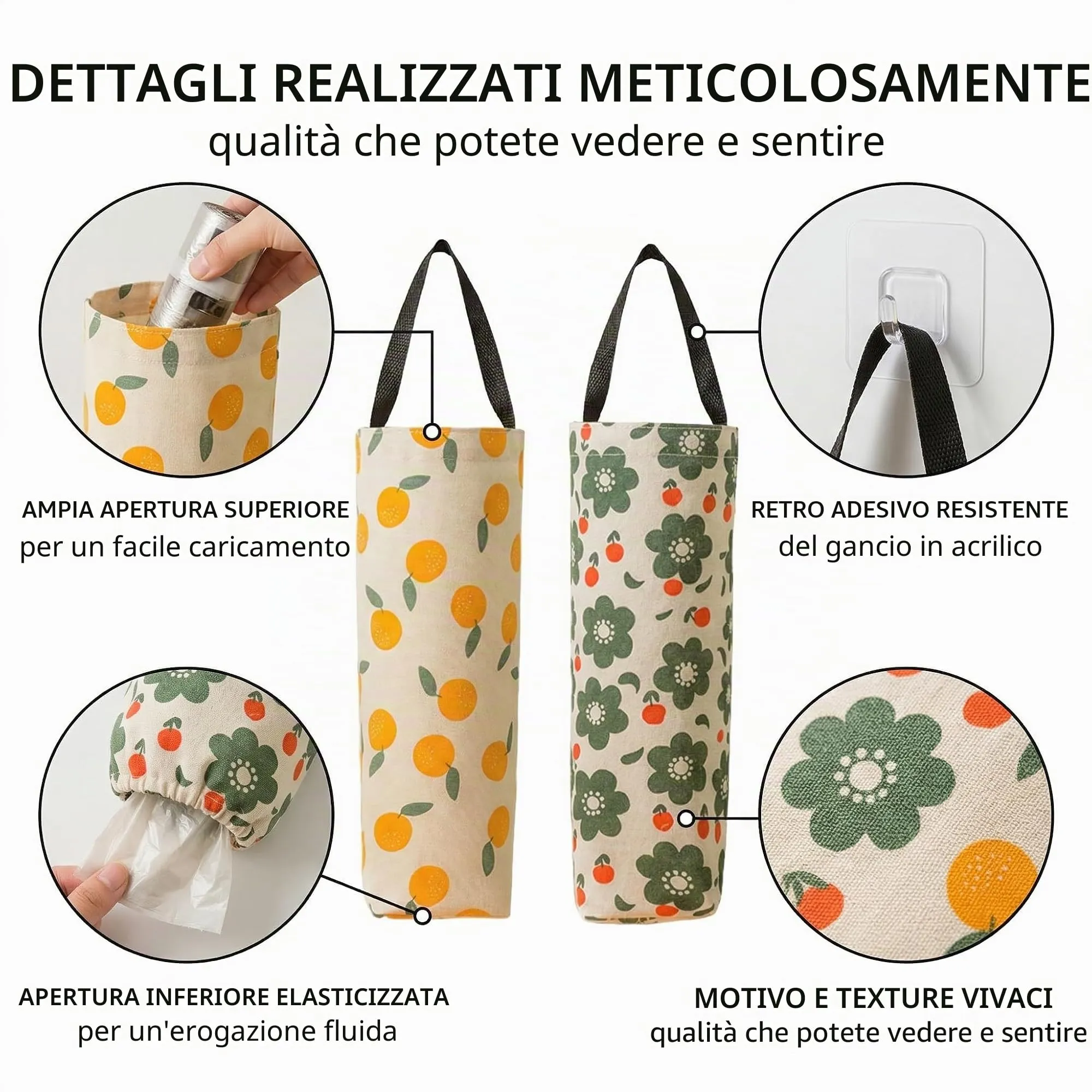 FUHAMJ 2 Pezzi Porta Sacchetti Di Plastica Con 2 Ganci Adesivi Porta Sacchetti Spazzatura Porta Sacchetti Cucina Porta Buste Spesa Appendere Alla Parete - immagine 5