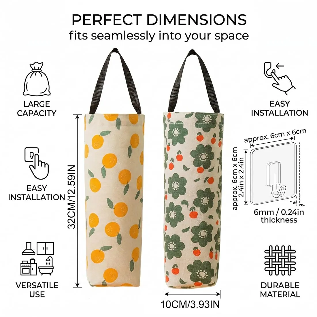 FUHAMJ 2 Pezzi Porta Sacchetti Di Plastica Con 2 Ganci Adesivi Porta Sacchetti Spazzatura Porta Sacchetti Cucina Porta Buste Spesa Appendere Alla Parete - immagine 6