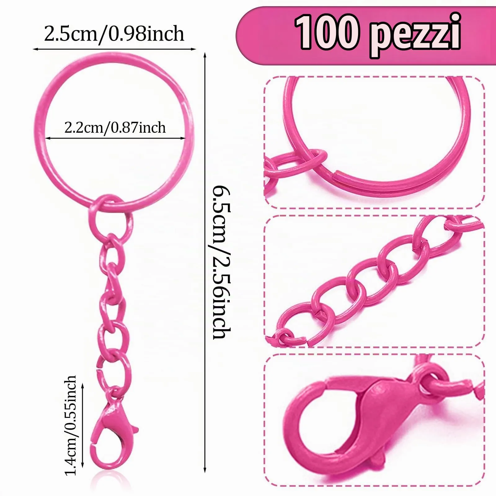 100 Pezzi Catena Portachiav,Anelli Portachiavi,Anelli per Portachiavi per Gioielli Fai Da Te - immagine 2