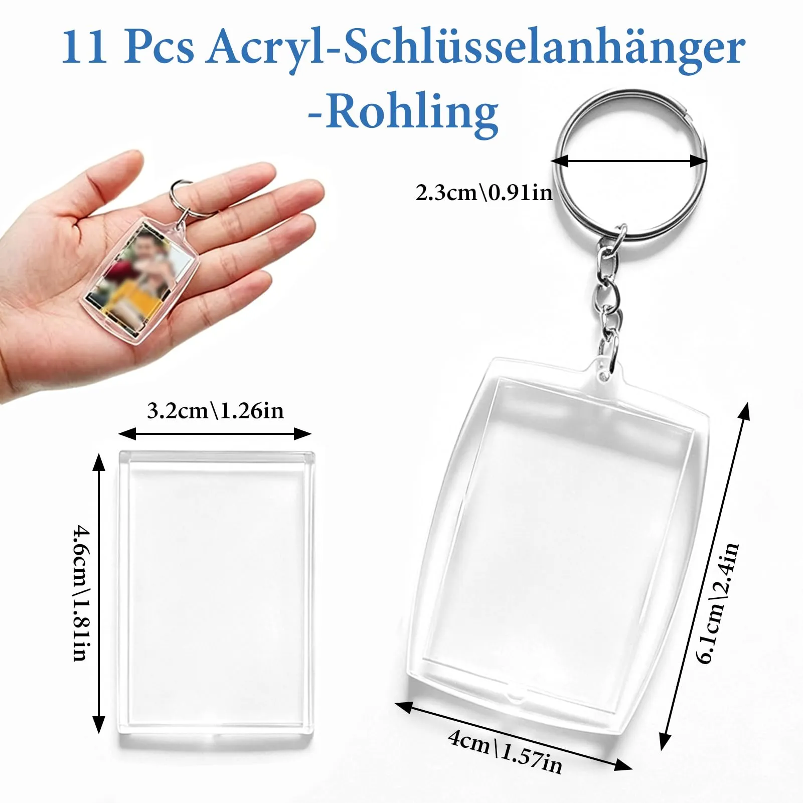 11 Pezzi Portachiavi Foto Vuoto,Portachiavi Con Inserto in Acrilico Trasparente Portachiavi Immagine Per Foto Personalizzate Fai Da Te Per Amici Di Famiglia Regalo Artigianale - immagine 2