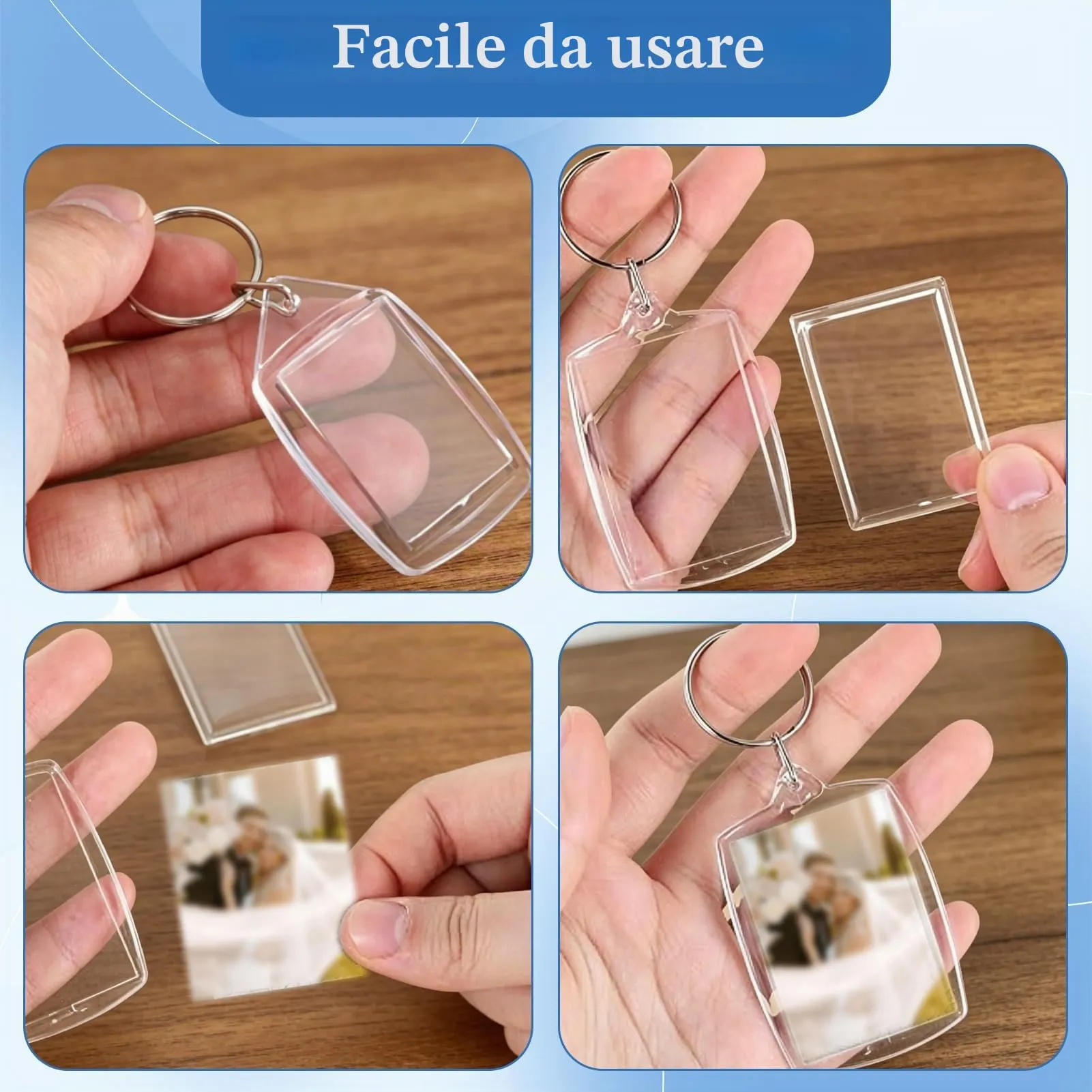 11 Pezzi Portachiavi Foto Vuoto,Portachiavi Con Inserto in Acrilico Trasparente Portachiavi Immagine Per Foto Personalizzate Fai Da Te Per Amici Di Famiglia Regalo Artigianale - immagine 4