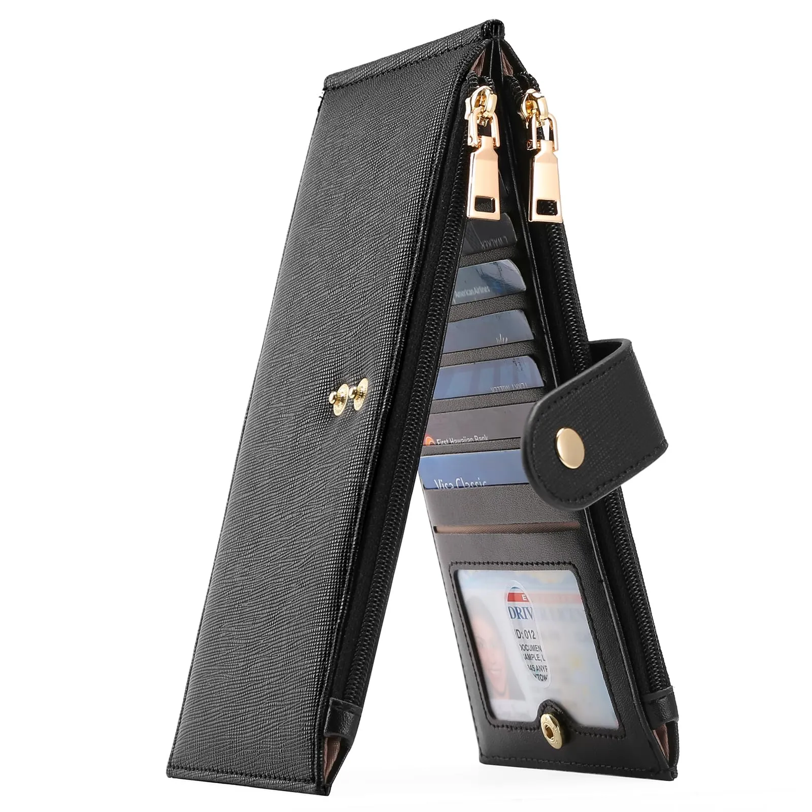 GOIACII Portafogli da donna con blocco RFID, grande, da viaggio, con porta carte di credito, A08 Nero, 19 x 10.5 x 2 cm (7.48 x 4.13 x 0.79 inch), Classico - immagine 1