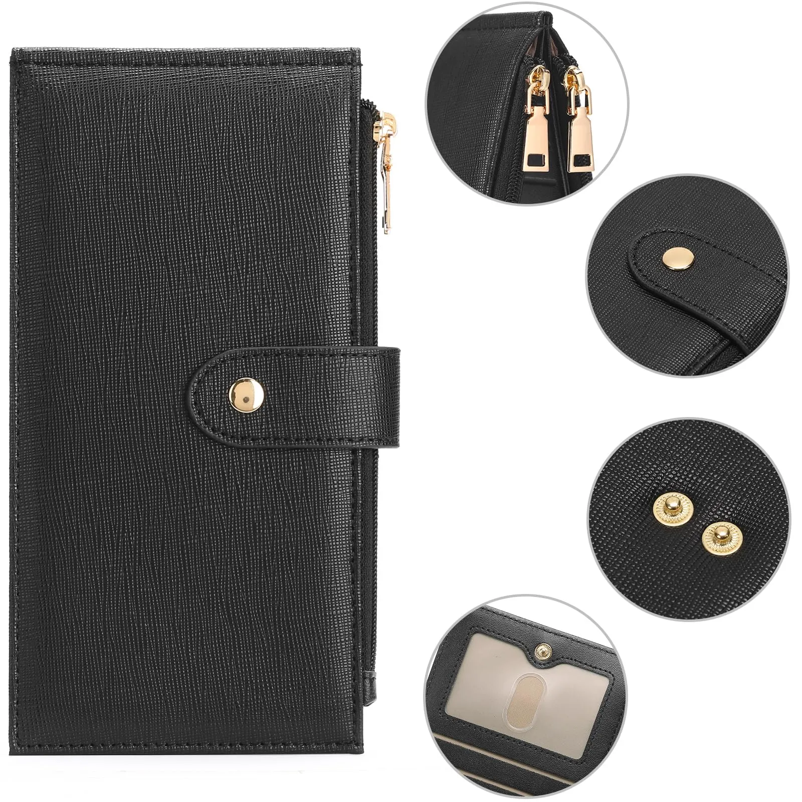 GOIACII Portafogli da donna con blocco RFID, grande, da viaggio, con porta carte di credito, A08 Nero, 19 x 10.5 x 2 cm (7.48 x 4.13 x 0.79 inch), Classico - immagine 4