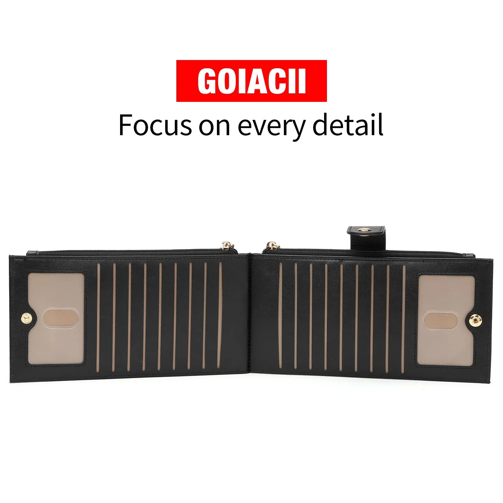 GOIACII Portafogli da donna con blocco RFID, grande, da viaggio, con porta carte di credito, A08 Nero, 19 x 10.5 x 2 cm (7.48 x 4.13 x 0.79 inch), Classico - immagine 6