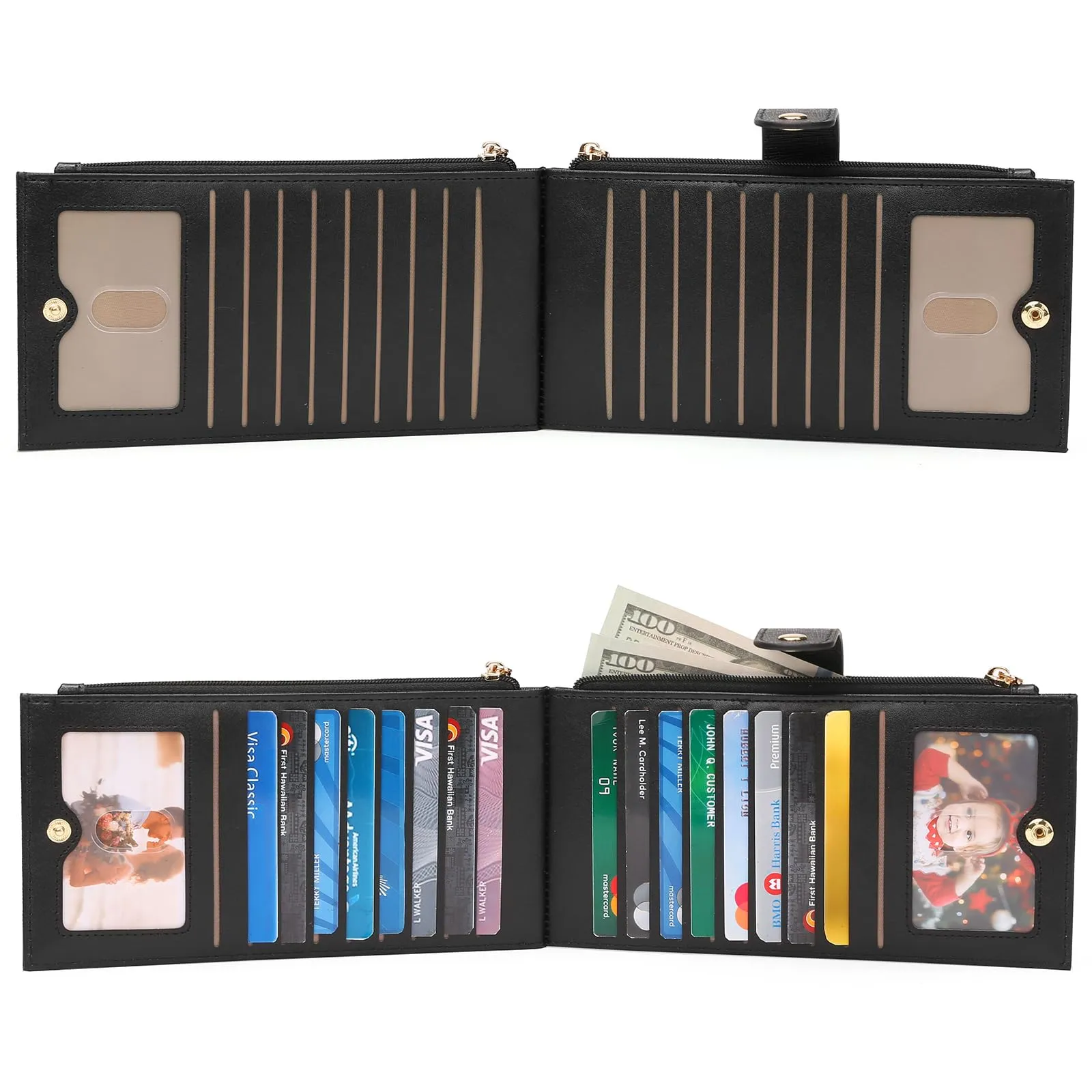GOIACII Portafogli da donna con blocco RFID, grande, da viaggio, con porta carte di credito, A08 Nero, 19 x 10.5 x 2 cm (7.48 x 4.13 x 0.79 inch), Classico - immagine 7