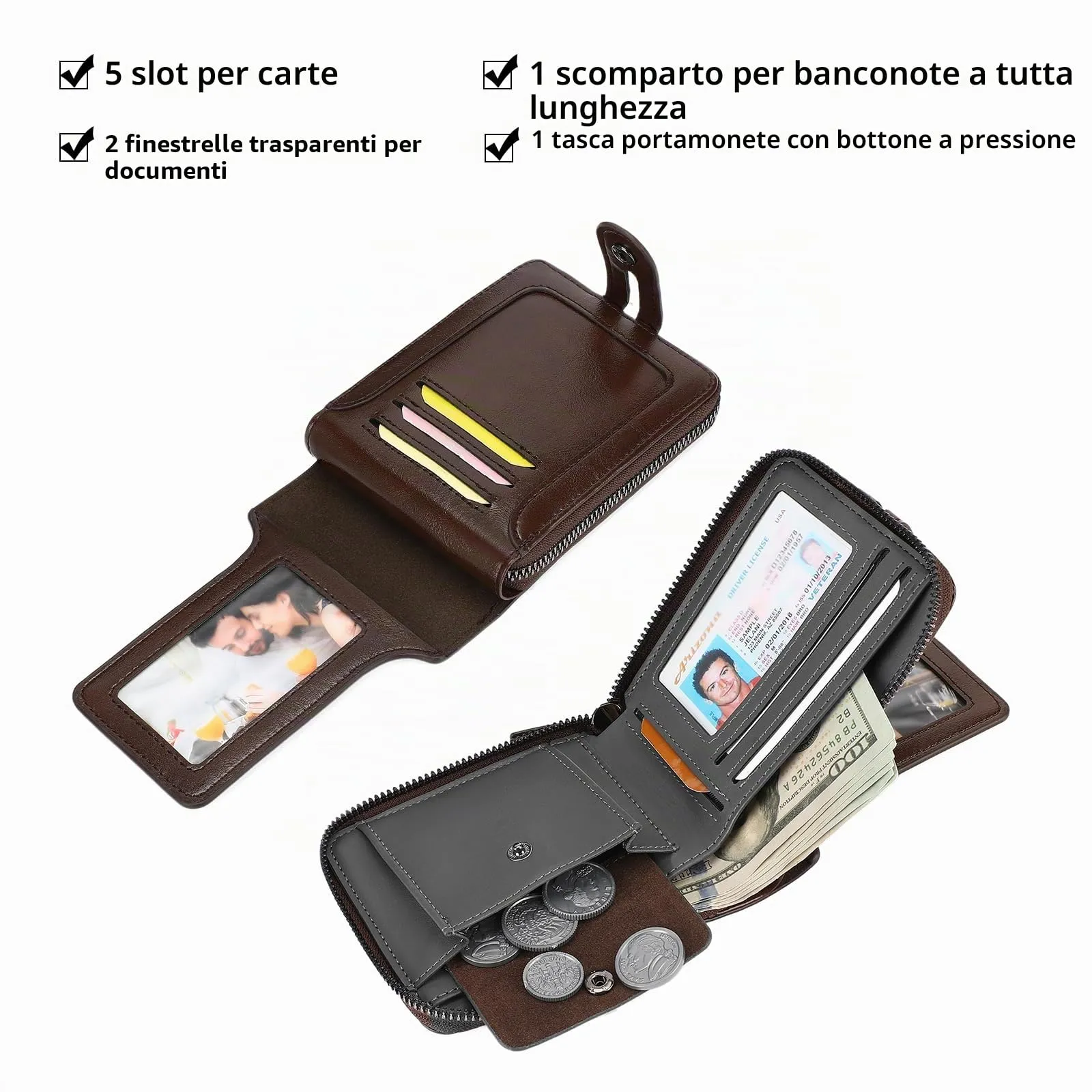 SENDEFN Portafoglio Uomo, Porta Carte con Tasca per Moneta - immagine 2