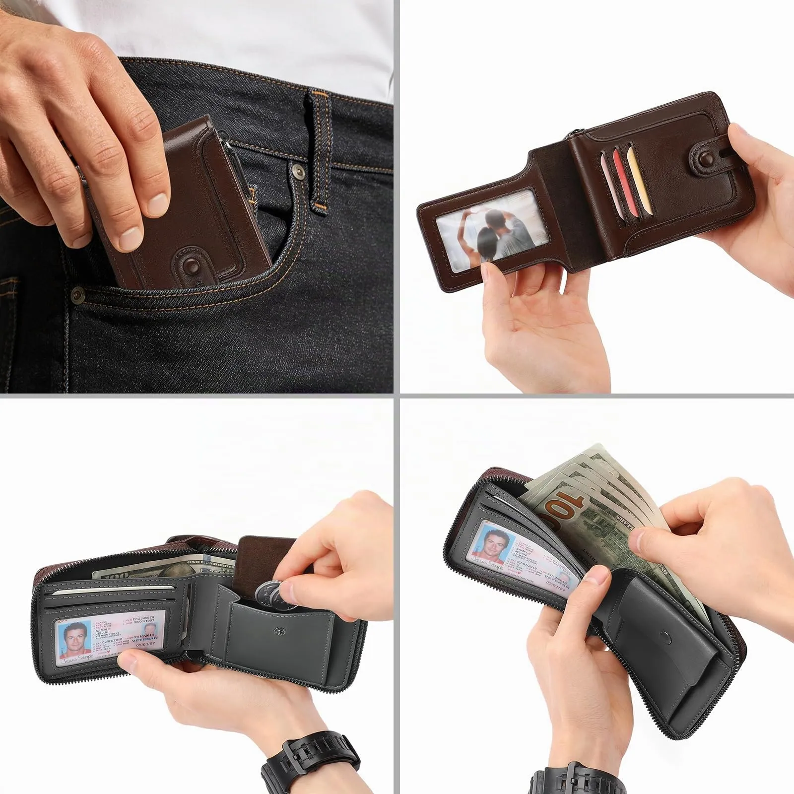 SENDEFN Portafoglio Uomo, Porta Carte con Tasca per Moneta - immagine 4