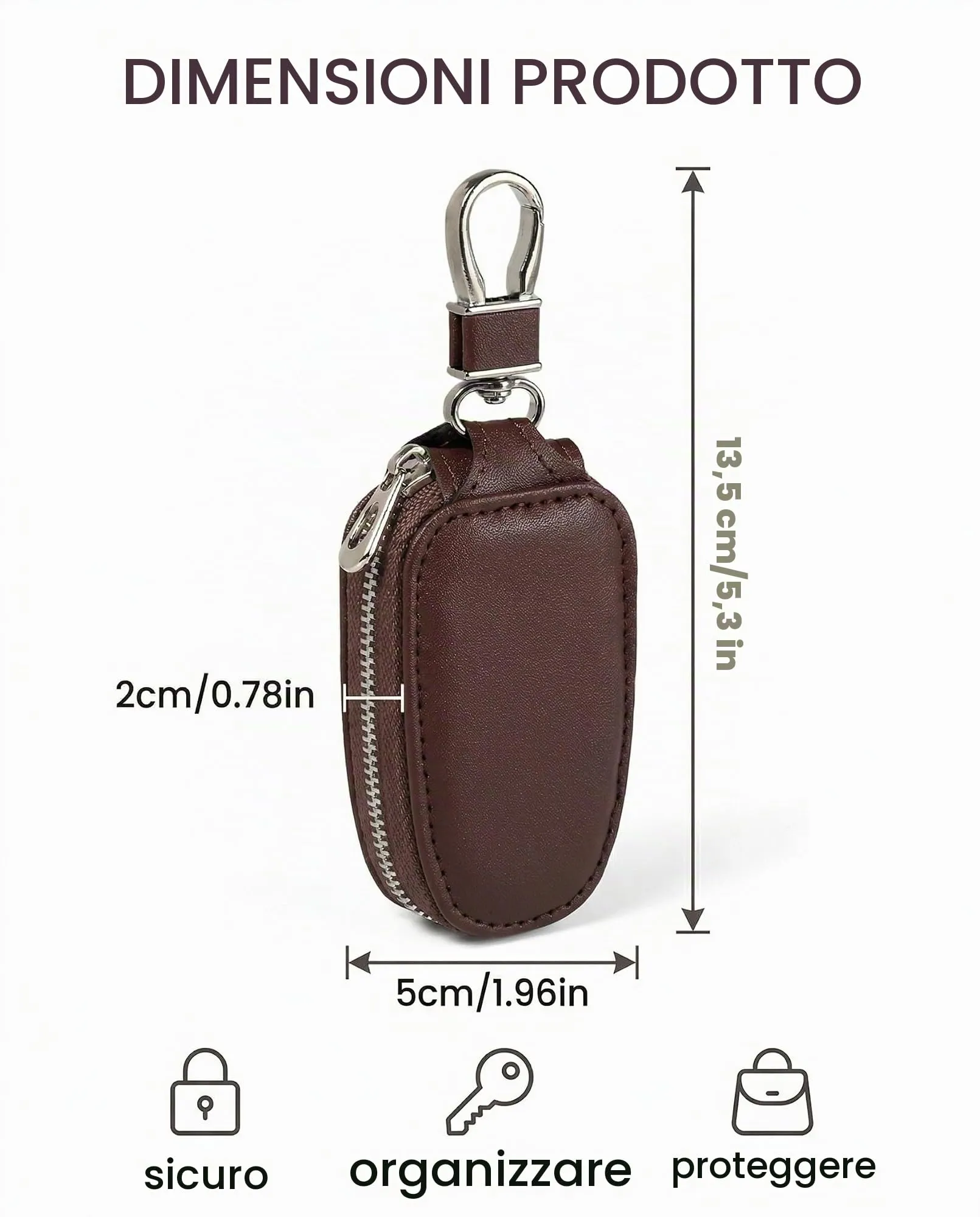 KAHZOR 1 Pezzo Portachiavi Auto in Pelle, Custodia con Cerniera Antifurto, Universale Uomo per Organizzazione e Protezione Chiavi, Caffè - immagine 5