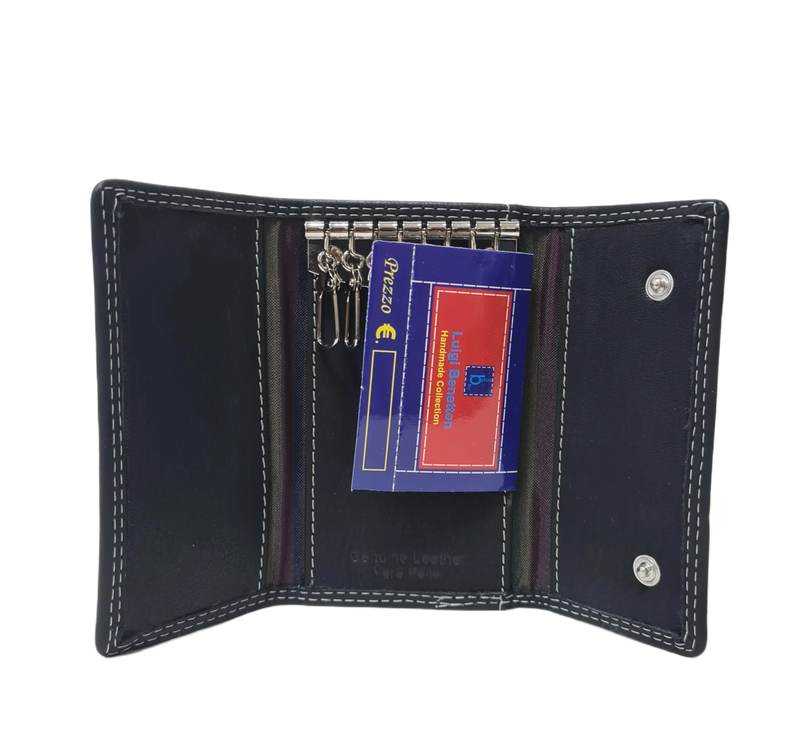 Luigi Benetton Portachiavi Vera Pelle Uomo Donna Chiavi Lunghe 8 Ganci Dimensione 13x6x2 Art. 3004/3104 (NERO 3104) - immagine 3