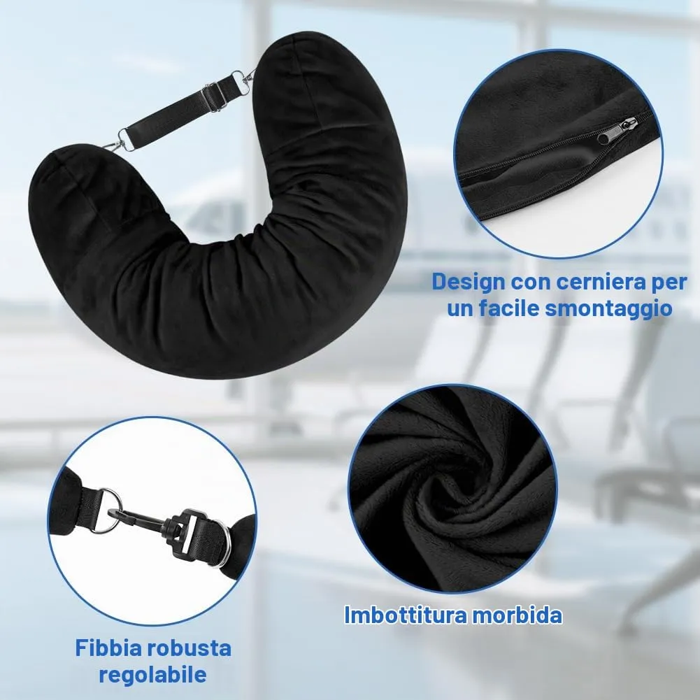 Adiwo Cuscino da Viaggio Riempibile, Nero - immagine 3