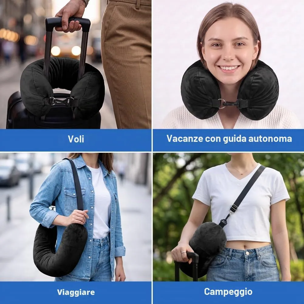 Adiwo Cuscino da Viaggio Riempibile, Nero - immagine 7