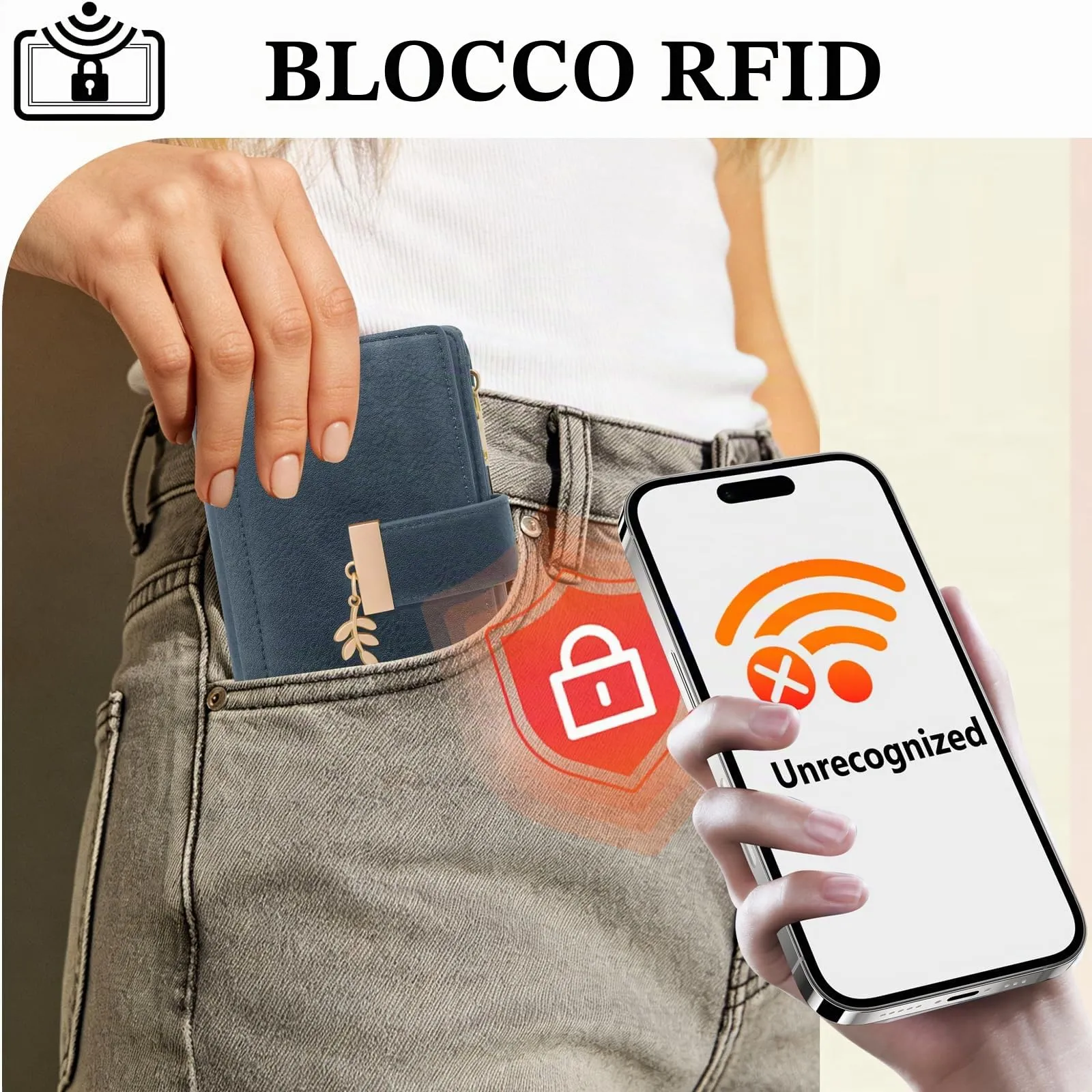 HNOOM Portafoglio Portamonete Donna Porta Carte di Credito Medio (Blu) - immagine 4