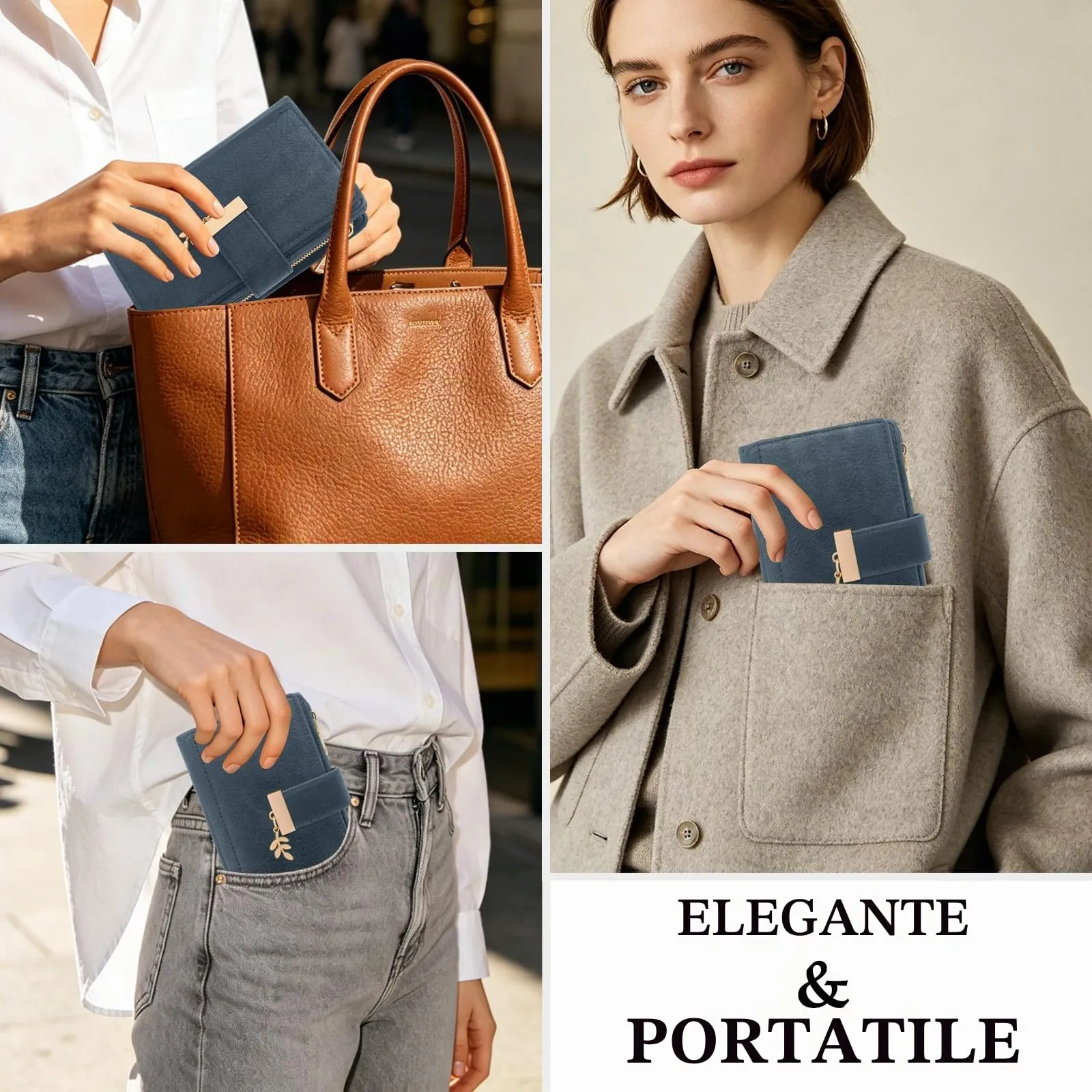 HNOOM Portafoglio Portamonete Donna Porta Carte di Credito Medio (Blu) - immagine 5