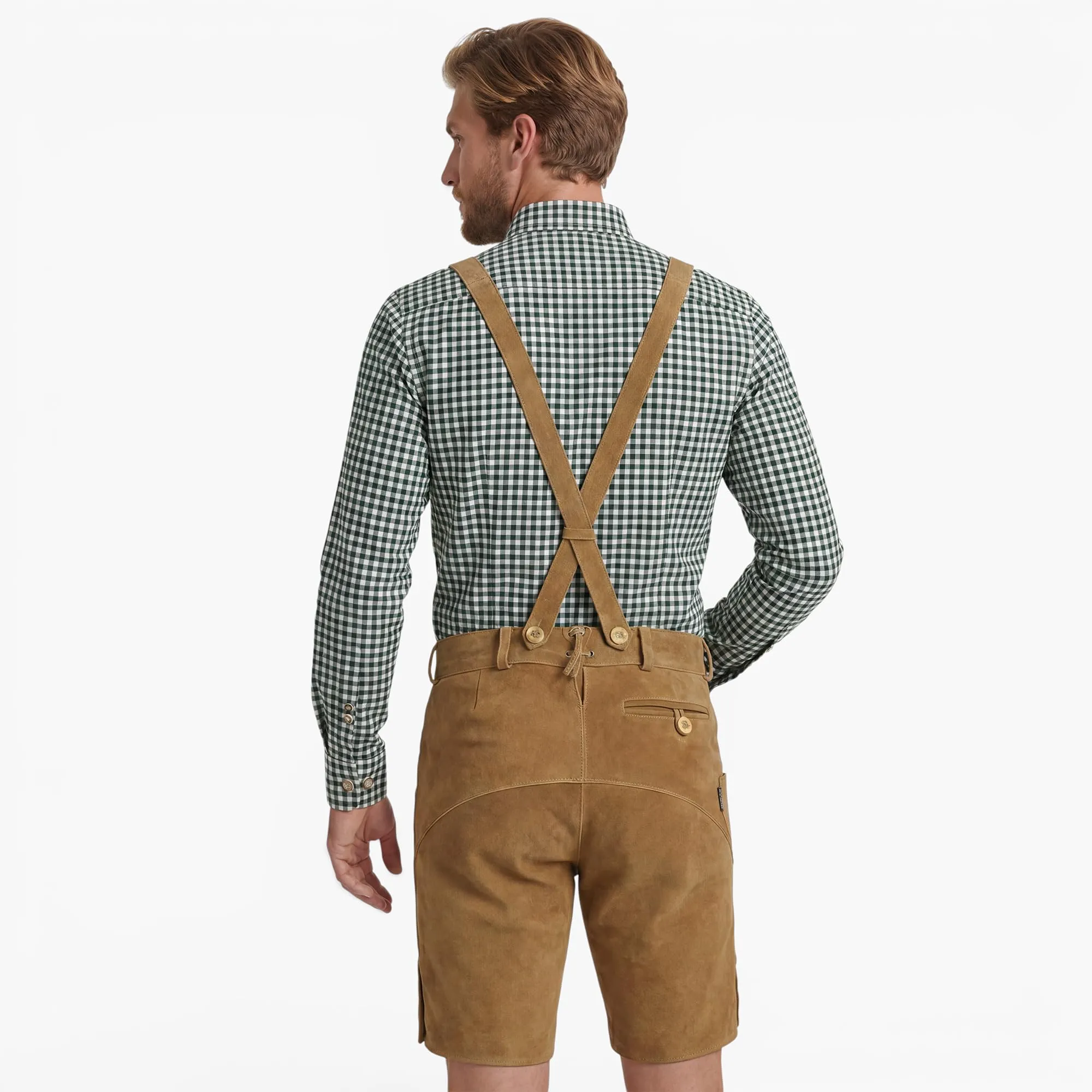 Bohmberg Pantaloni di Pelle bavaresi Corti Uomo con abbottonatura Laterale, Marrone Chiaro, Taglia 54 - immagine 8