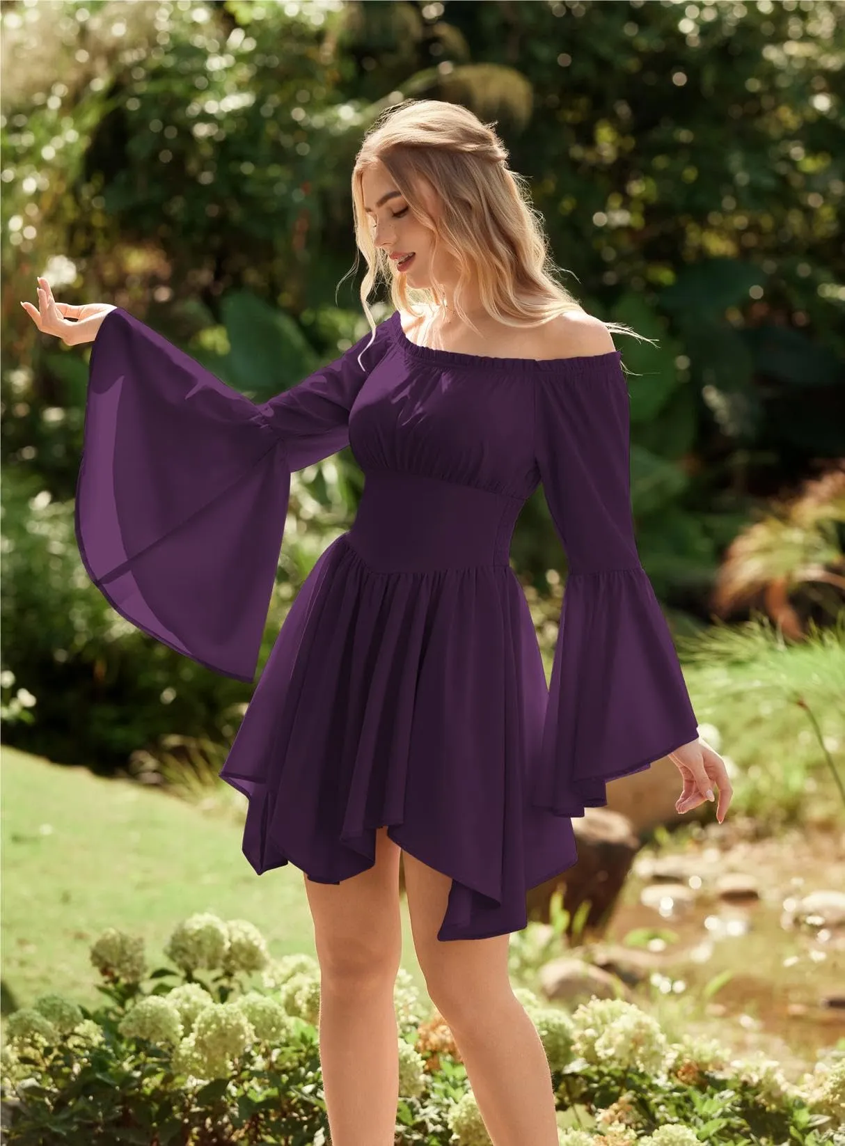 SCARLET DARKNESS Abito da pirata da donna, spalle scoperte, maniche, Viola - immagine 2