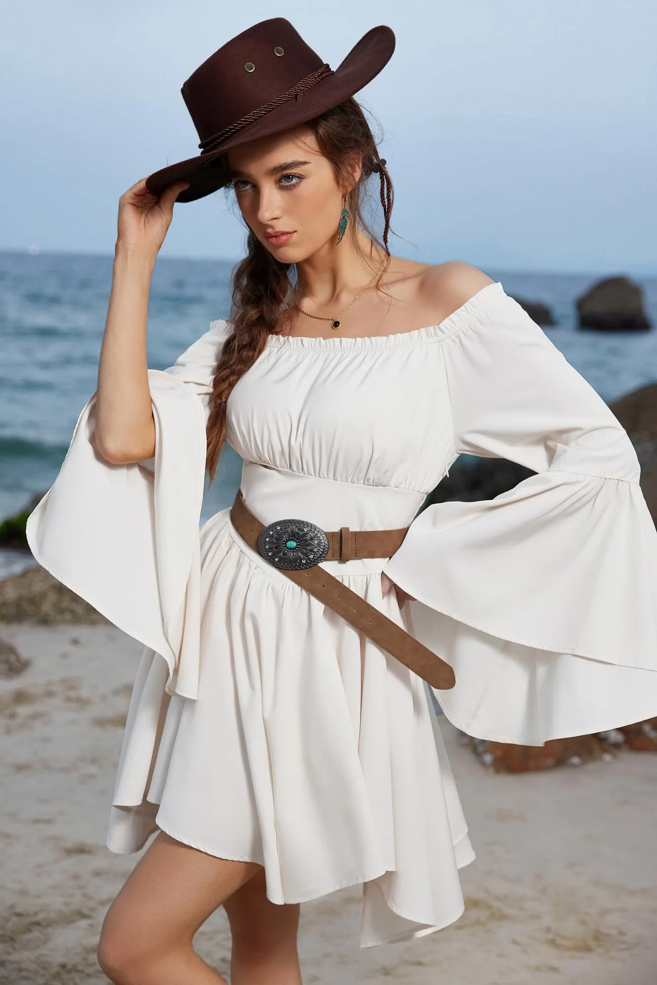 SCARLET DARKNESS Mini abito da donna rinascimentale con spalle scoperte a maniche lunghe pirata medievale - immagine 2
