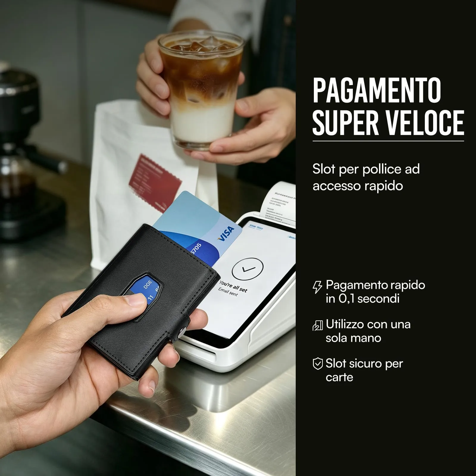Slimwalt Portafoglio Uomo Spinta Carte a Dito, Portacarte per 14 Posti Carte, Protezione RFID Sottile per Lavoro Viaggio Regalo, Nero - immagine 2