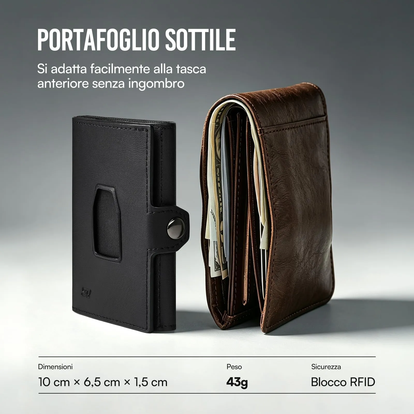 Slimwalt Portafoglio Uomo Spinta Carte a Dito, Portacarte per 14 Posti Carte, Protezione RFID Sottile per Lavoro Viaggio Regalo, Nero - immagine 3