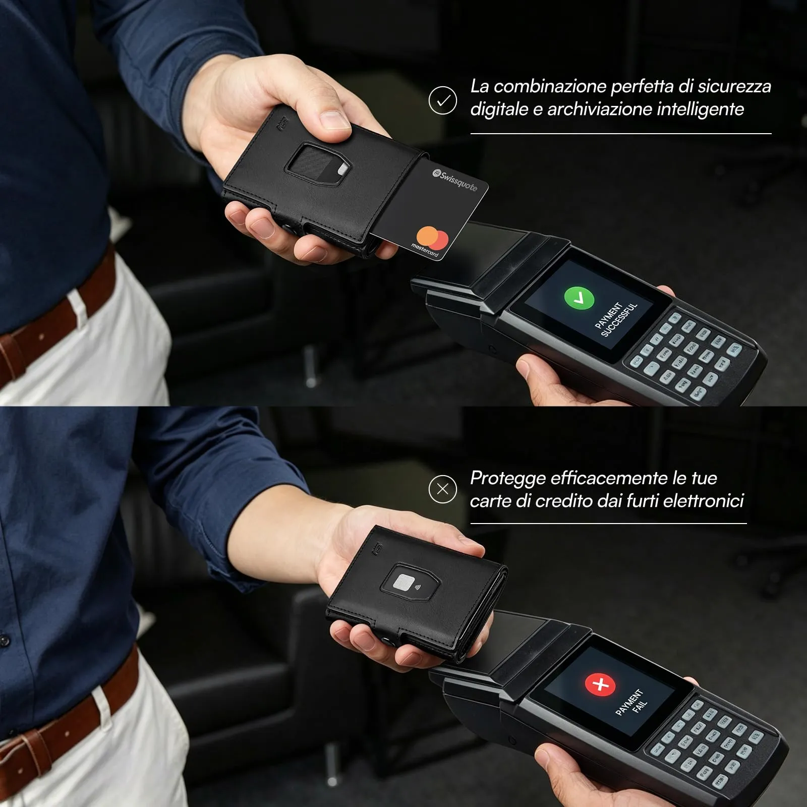 Slimwalt Portafoglio Uomo Spinta Carte a Dito, Portacarte per 14 Posti Carte, Protezione RFID Sottile per Lavoro Viaggio Regalo, Nero - immagine 7