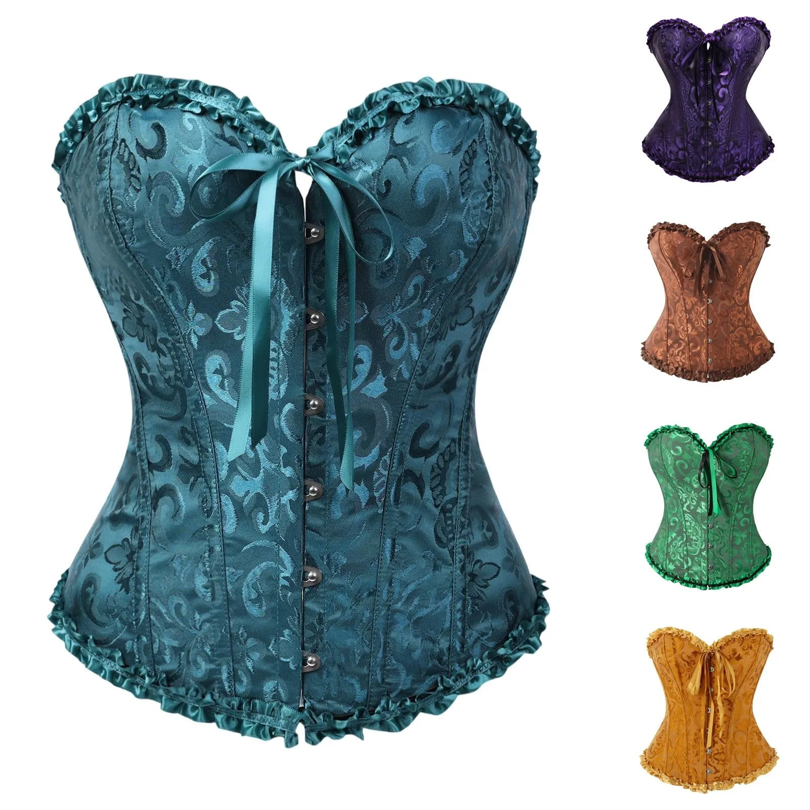 Bauzuoyo Corsetto da donna a tutto il seno, in stile gotico, jacquard, modellante per la pancia, per Halloween, carnevale, costume da sposa, viola scuro, M - immagine 2