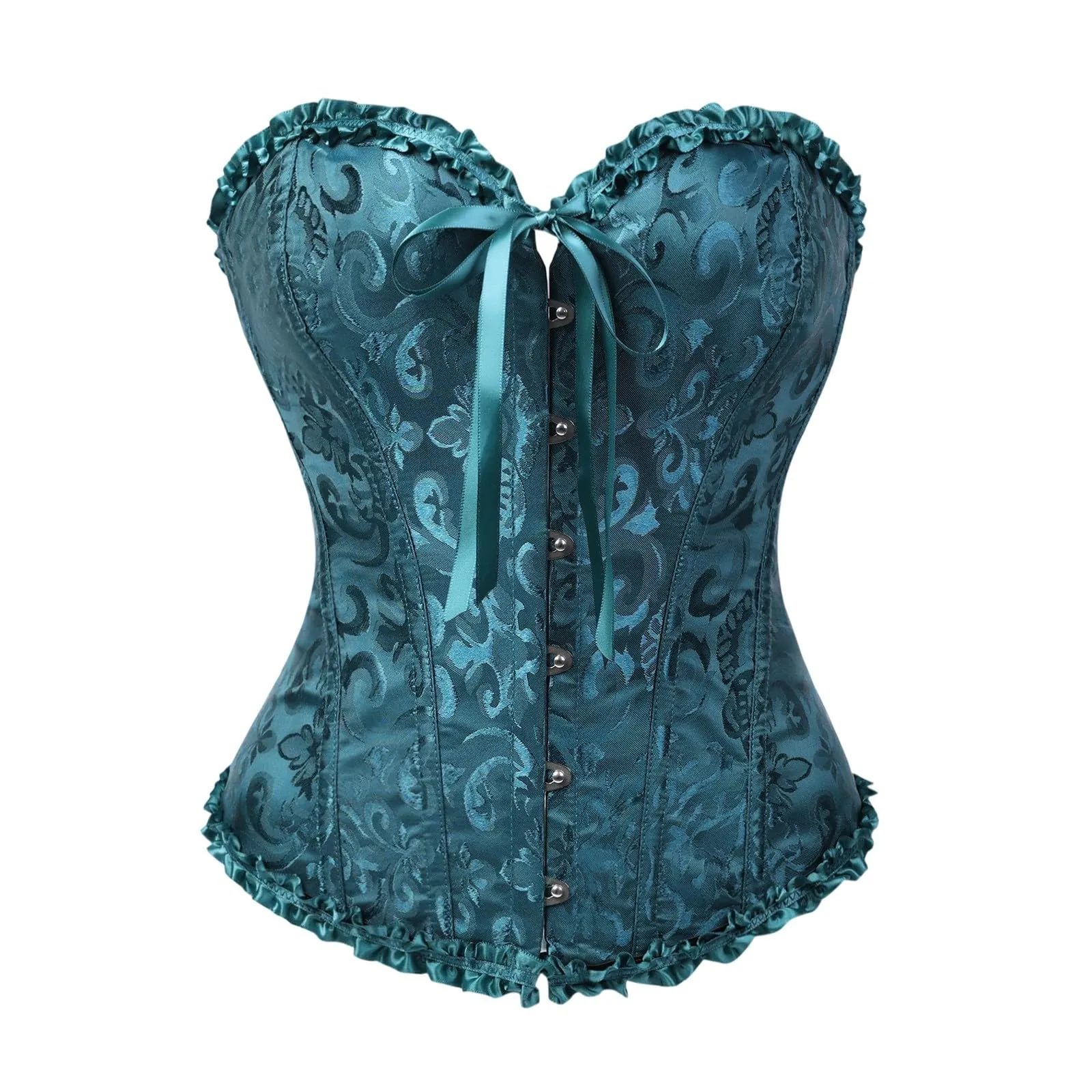 Bauzuoyo Corsetto da donna a tutto il seno, in stile gotico, jacquard, modellante per la pancia, per Halloween, carnevale, costume da sposa, verde scuro, S - immagine 3
