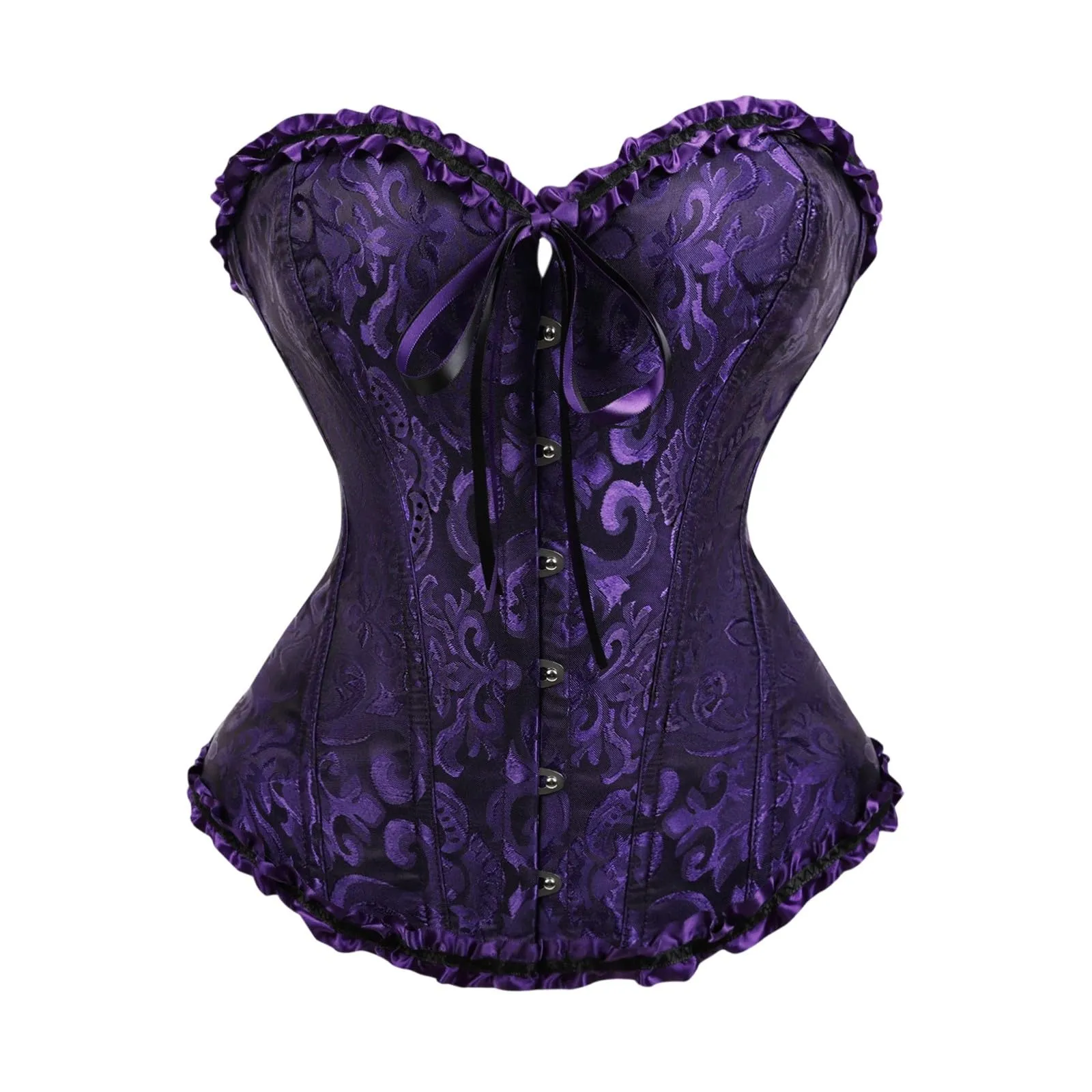 Bauzuoyo Corsetto da donna a tutto il seno, in stile gotico, jacquard, modellante per la pancia, per Halloween, carnevale, costume da sposa, viola scuro, S - immagine 3