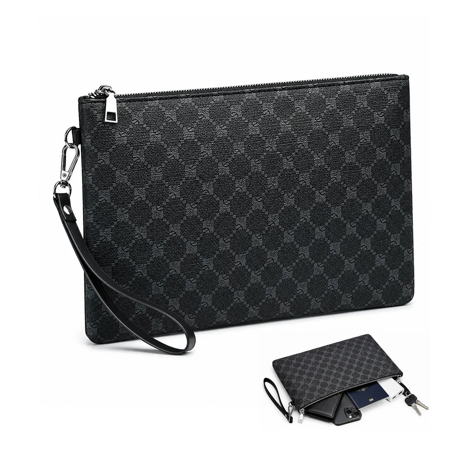 Pochette Da Lavoro 1 Pezzo, Portafoglio Da Uomo In Pelle, Custodia Per Monete, Adatta Per Riporre Telefoni Cellulari, Carte E Quaderni. - immagine 1