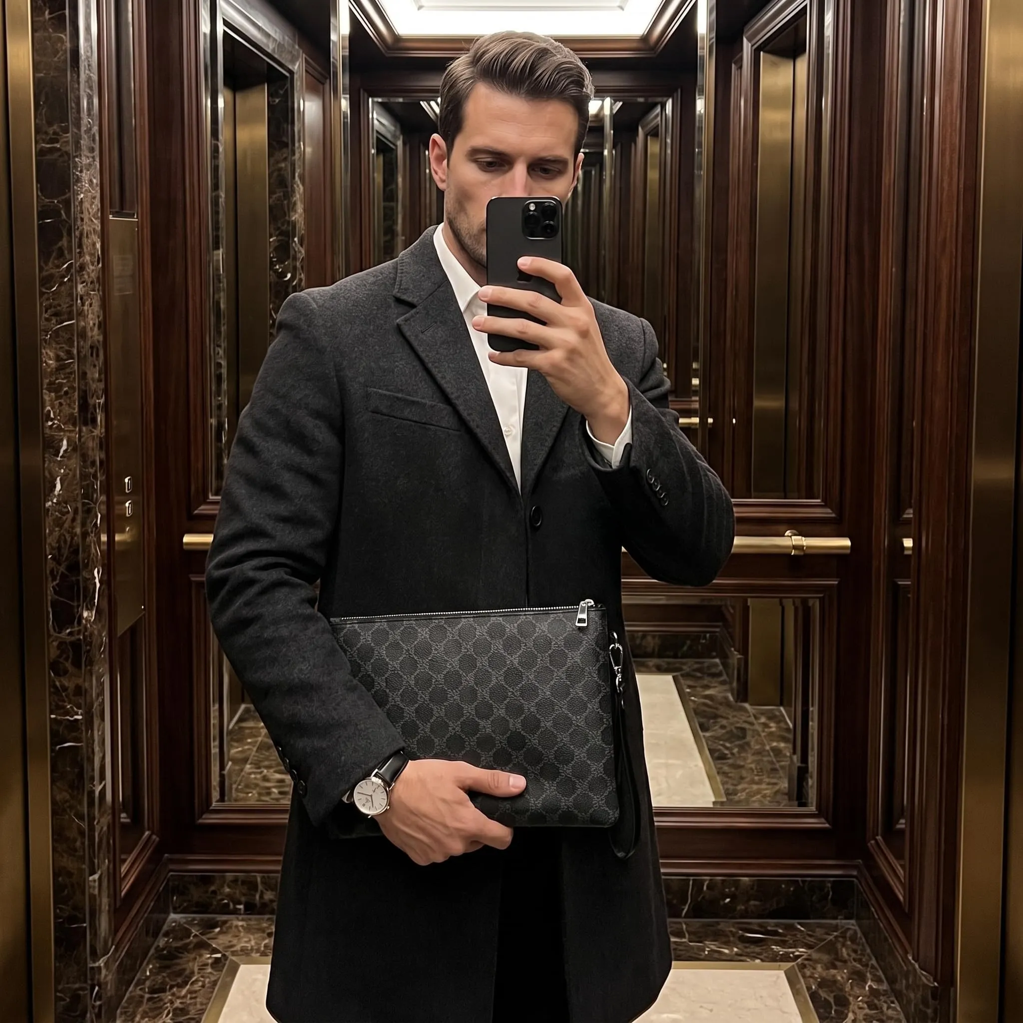Pochette Da Lavoro 1 Pezzo, Portafoglio Da Uomo In Pelle, Custodia Per Monete, Adatta Per Riporre Telefoni Cellulari, Carte E Quaderni. - immagine 6