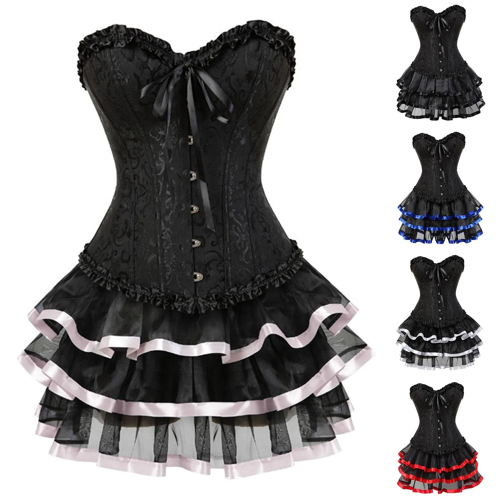 Bauzuoyo Vestito da donna a corsetto, senza spalline, nero, sexy, gotico, corsetto, per carnevale, Halloween, matrimonio, festa, corsetto medievale, Nero , M - immagine 2