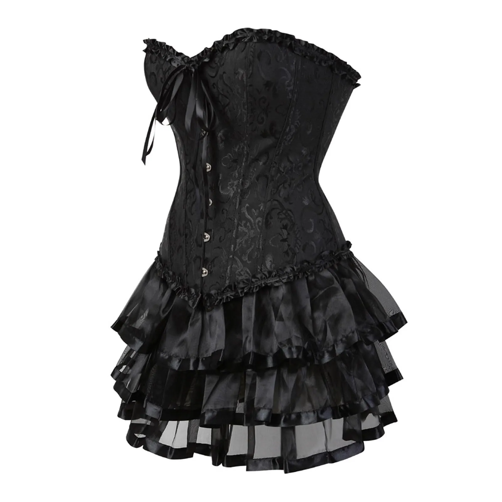 Bauzuoyo Vestito da donna a corsetto, senza spalline, nero, sexy, gotico, corsetto, per carnevale, Halloween, matrimonio, festa, corsetto medievale, Nero , XL - immagine 5
