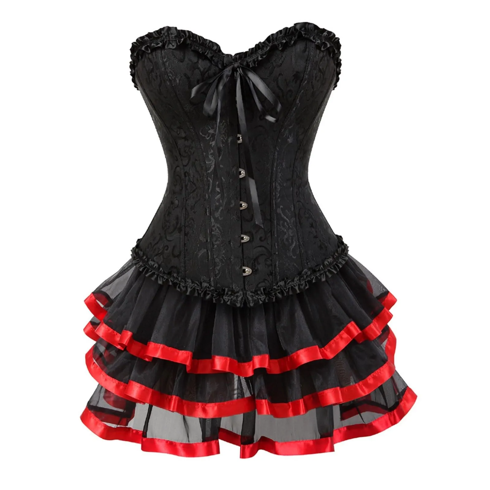 Bauzuoyo Abito corsetto da donna, busto pieno, senza spalline, nero, sexy, gotico, carnevale, Halloween, matrimonio, festa, corsetto con lacci, medievale, Colore: rosso, XXS - immagine 3