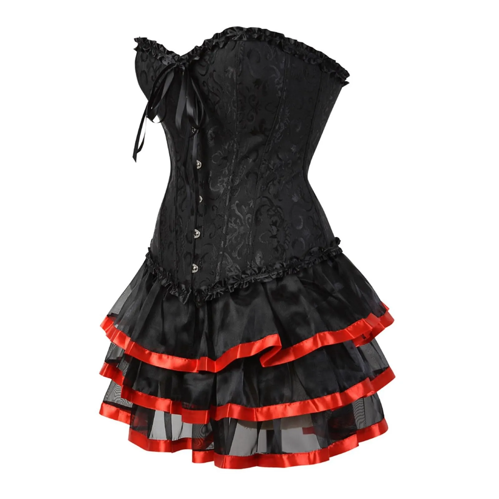 Bauzuoyo Abito corsetto da donna, busto pieno, senza spalline, nero, sexy, gotico, carnevale, Halloween, matrimonio, festa, corsetto con lacci, medievale, Colore: rosso, XXS - immagine 5