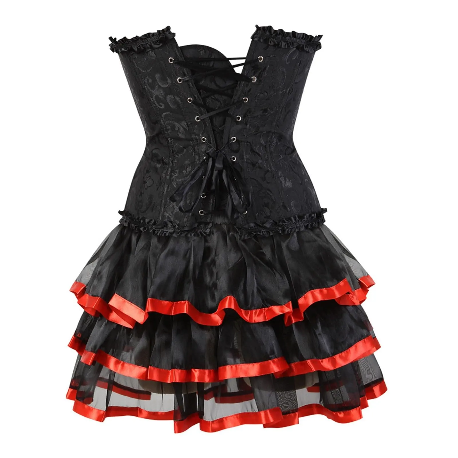 Bauzuoyo Abito corsetto da donna, busto pieno, senza spalline, nero, sexy, gotico, carnevale, Halloween, matrimonio, festa, corsetto con lacci, medievale, Colore: rosso, XXS - immagine 6