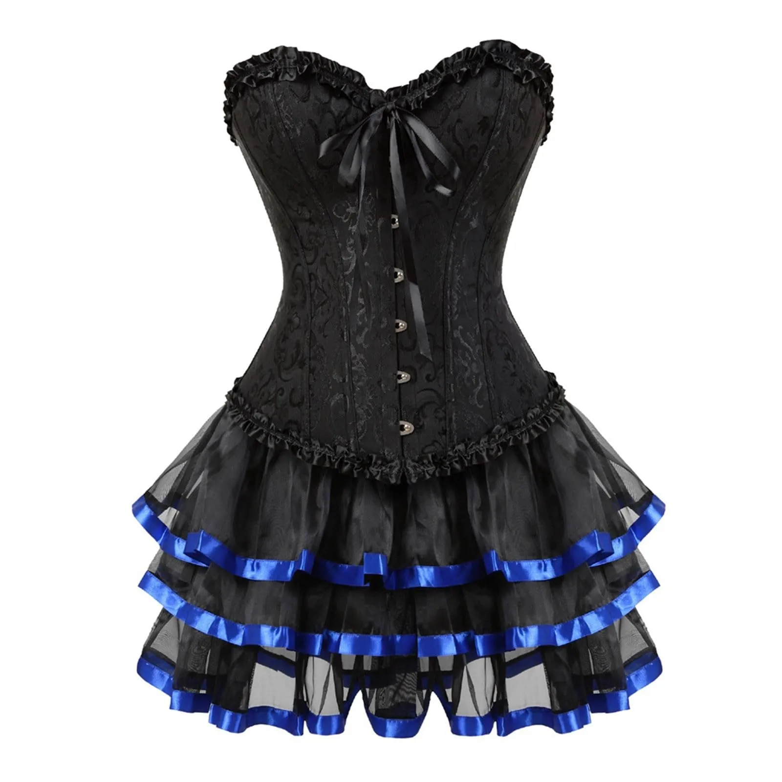 Bauzuoyo Vestito da donna a corsetto, senza spalline, nero, sexy, gotico, corsetto, per carnevale, Halloween, matrimonio, festa, corsetto medievale, Blu, XL - immagine 3