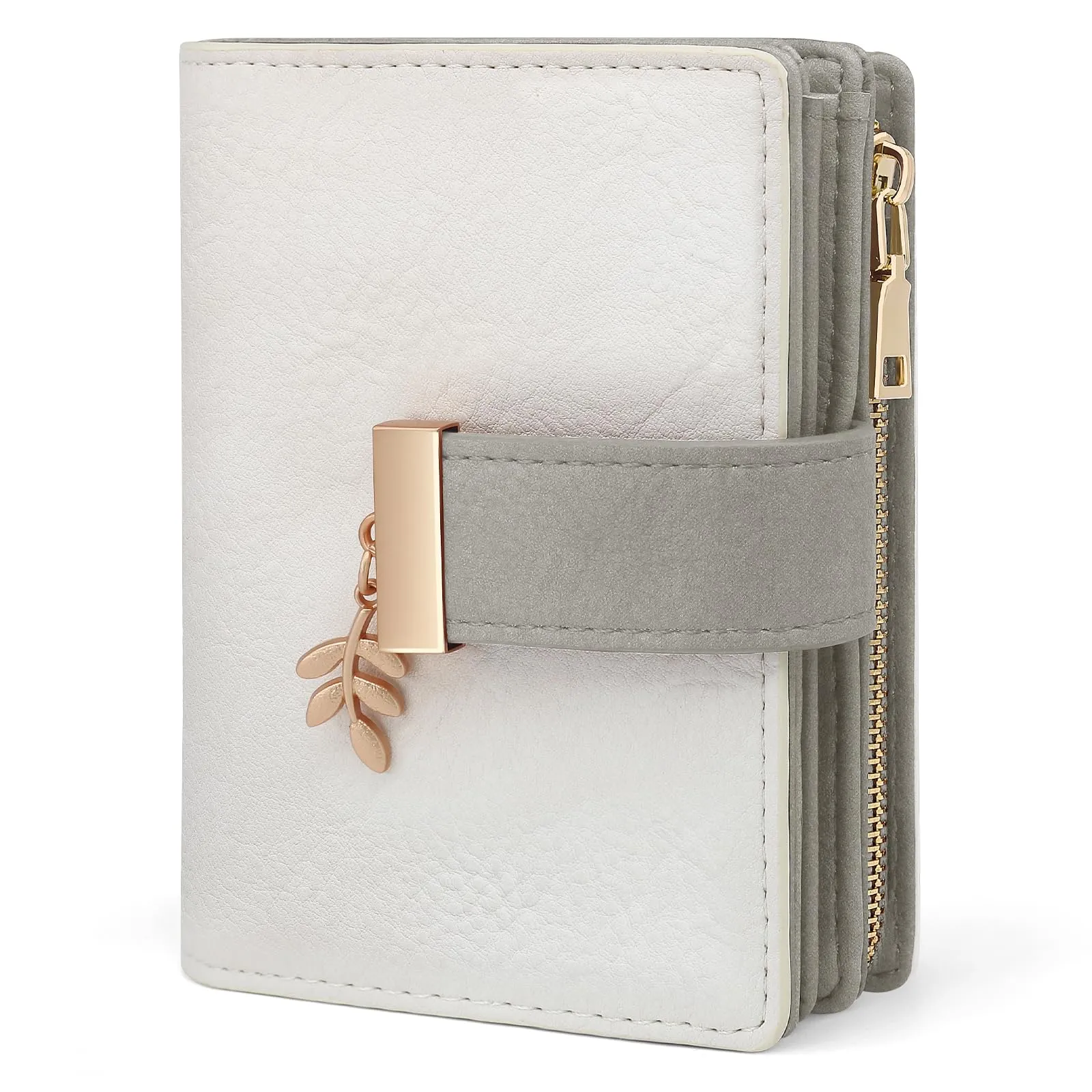REETEE Portafoglio Donna Piccolo e Compatto Pelle PU con Protezione RFID (grigio-bianco) - immagine 1