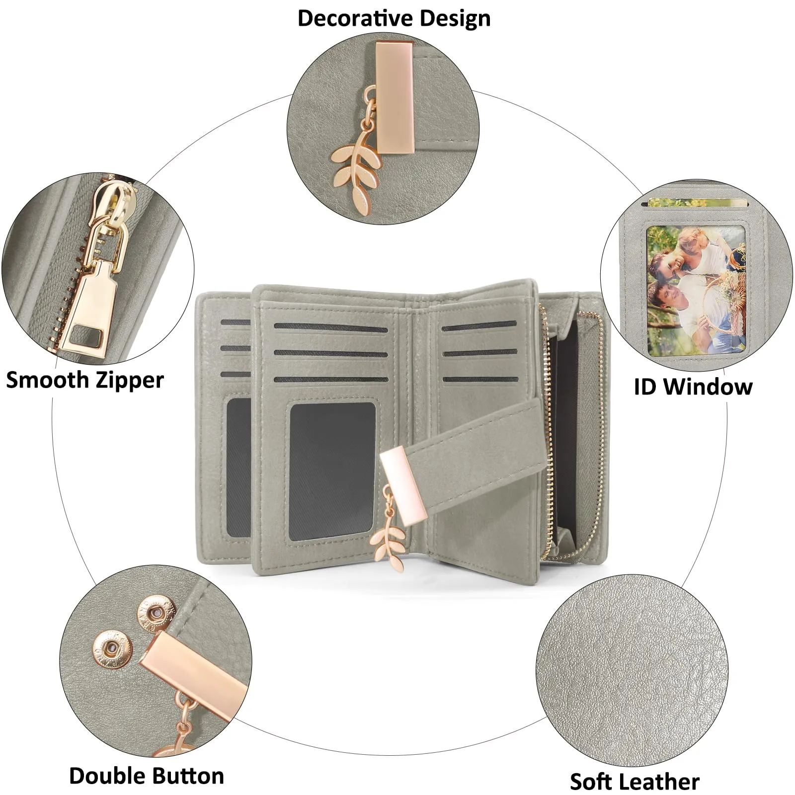 REETEE Portafoglio Donna Piccolo e Compatto Pelle PU con Protezione RFID (grigio-bianco) - immagine 3