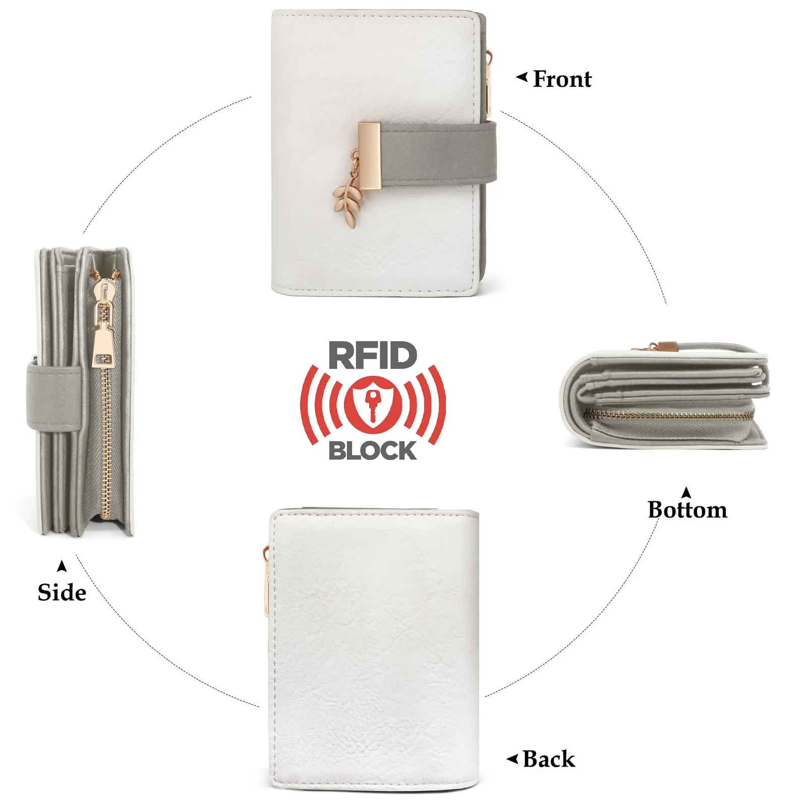 REETEE Portafoglio Donna Piccolo e Compatto Pelle PU con Protezione RFID (grigio-bianco) - immagine 6