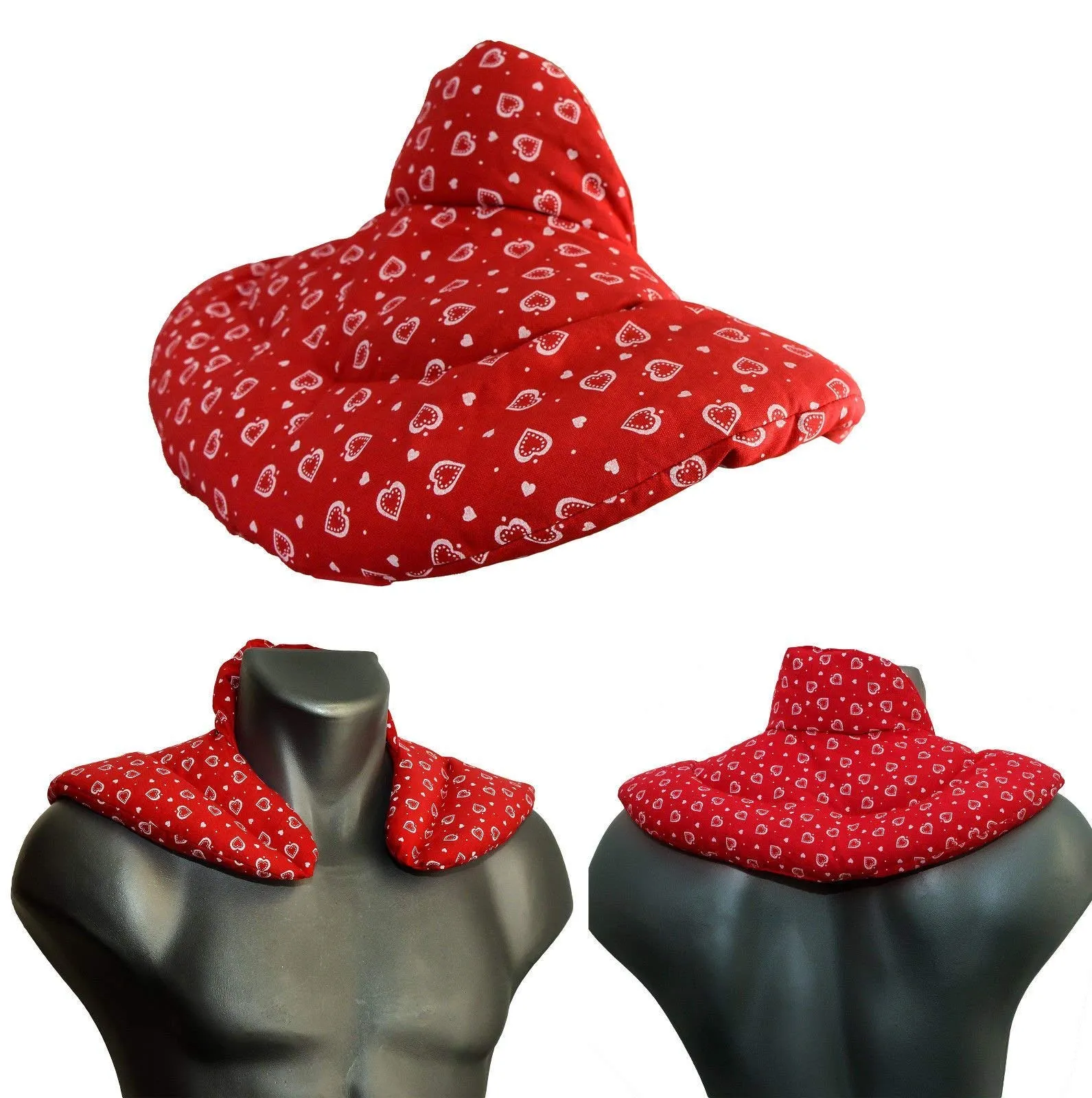 Cuscino del collo, cuori rosso. Cuscino termico con noccioli di ciliegia, terapia caldo e freddo. Scaldacollo - immagine 1