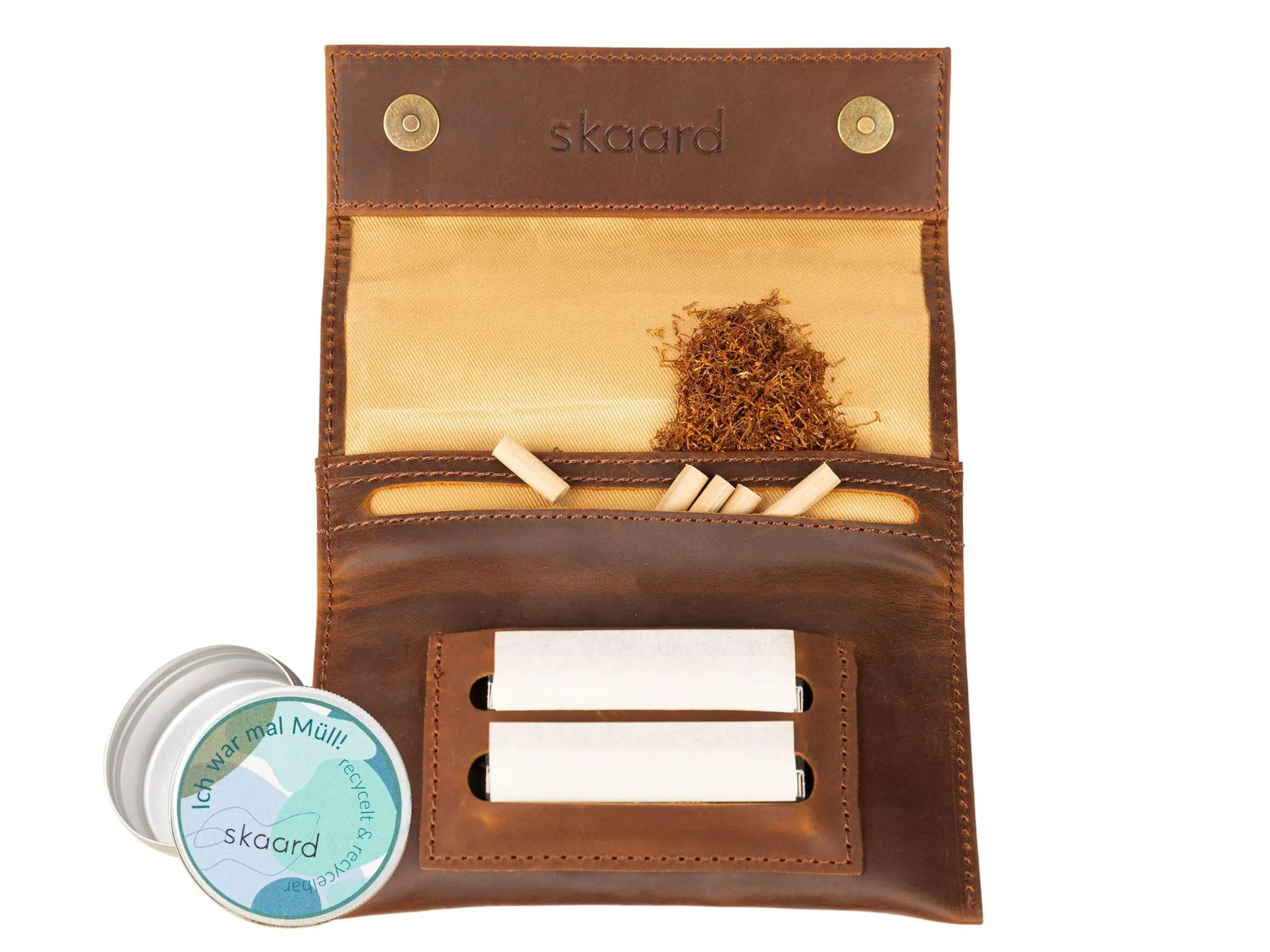 skaard Portatabacco in pelle | Astuccio per tabacco da rollare, cartine e filtri | Marrone - immagine 1