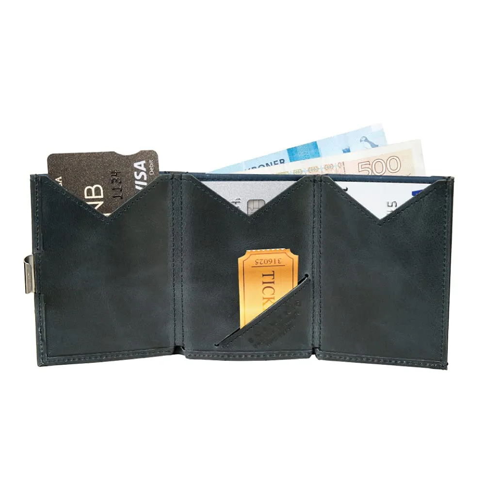 EXENTRI Portafogli tri-fold - Blocco RFID con clip di chiusura in acciaio inossidabile - immagine 2