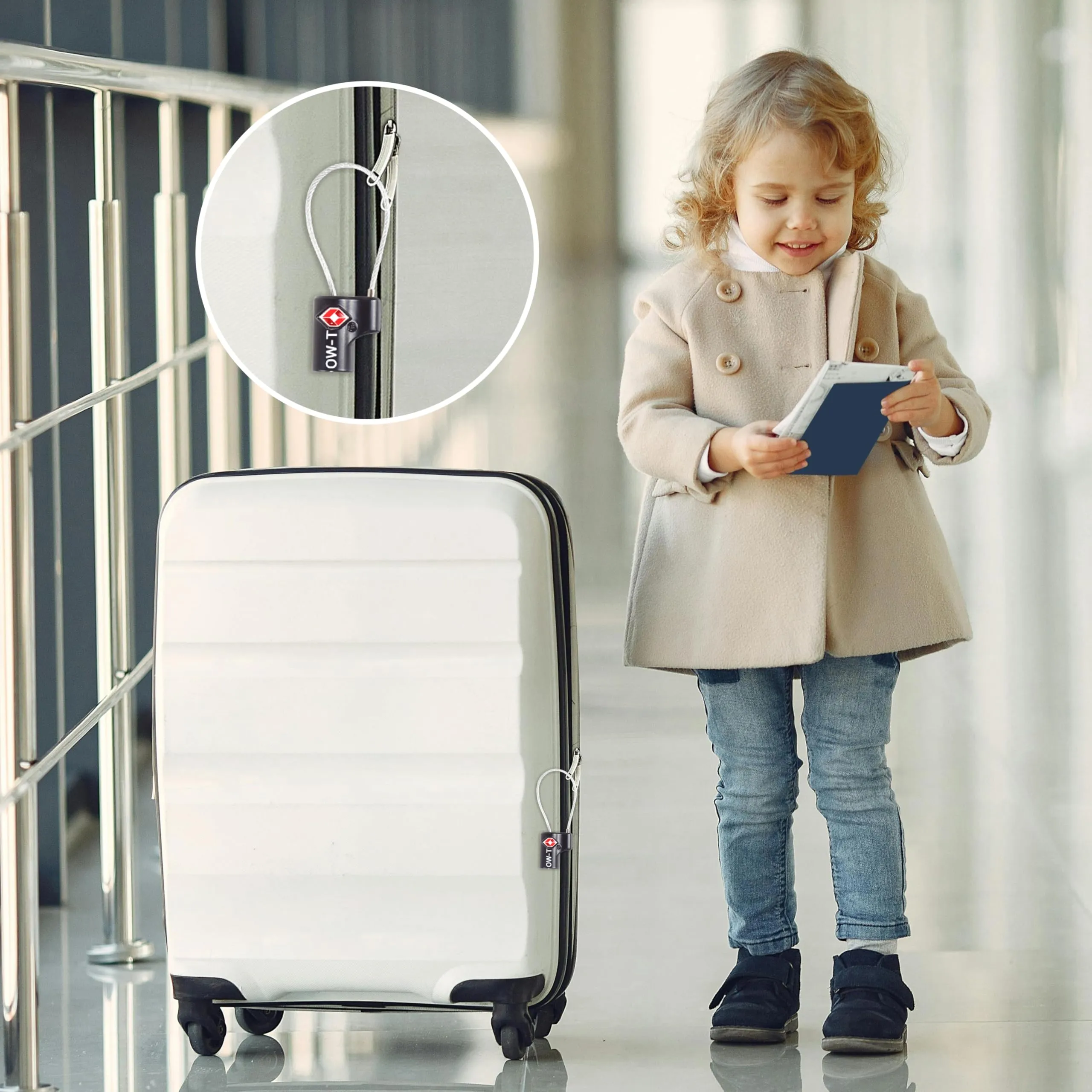 OW-Travel Lucchetto TSA con Cavo e Chiave, Lucchetto Valigia, Nero 2 Pz - immagine 2